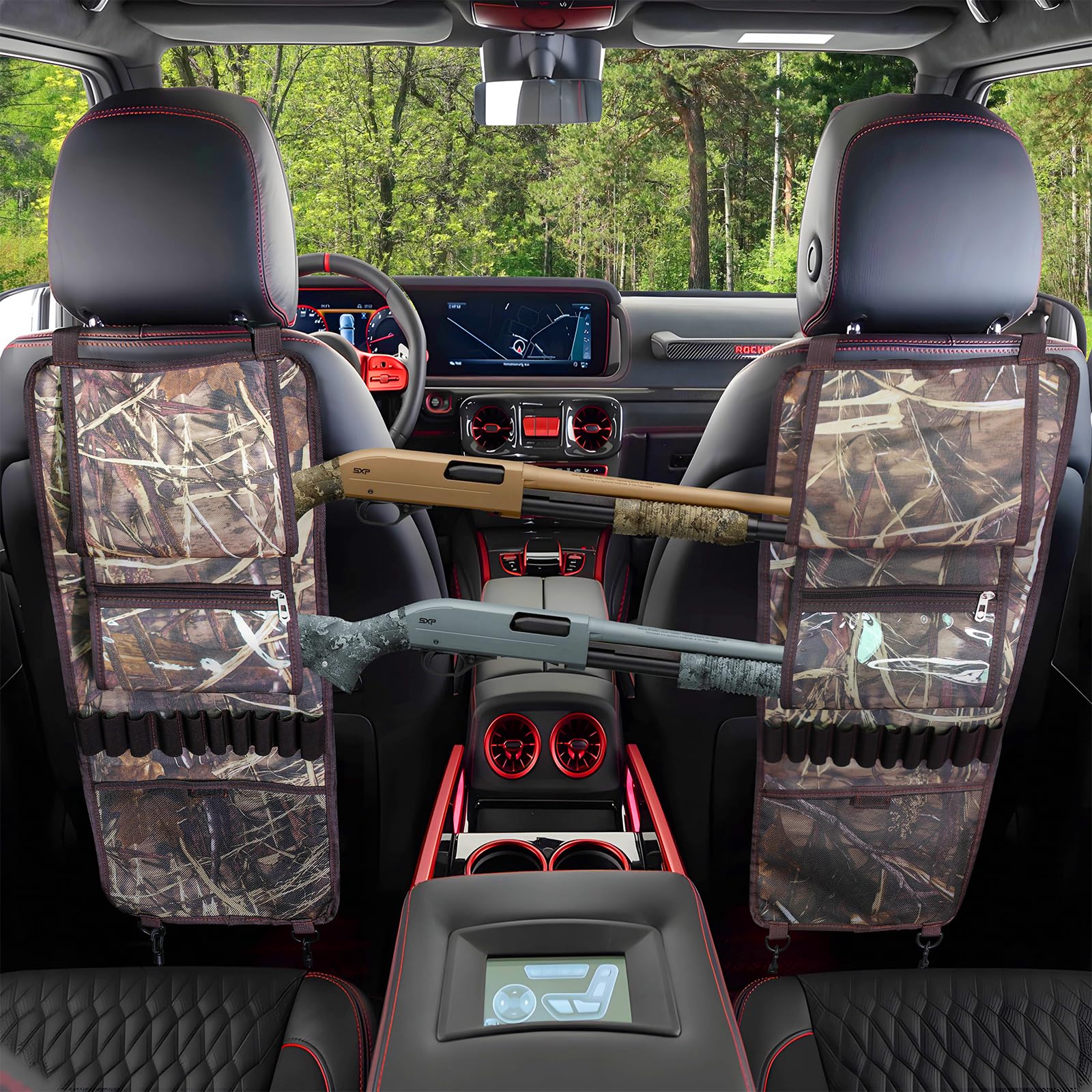 2 Pack Tactical Seat Back Gun Racks for Trucks - Molle Panel Compatible Hunting Rifle & Shotgun Holder - Durable Camo Car Gun Storage - Perfect Hunting Gear Accessory & Gift for Outdoorsmen (Great for Off-Road Adventures & Hunting Trips)