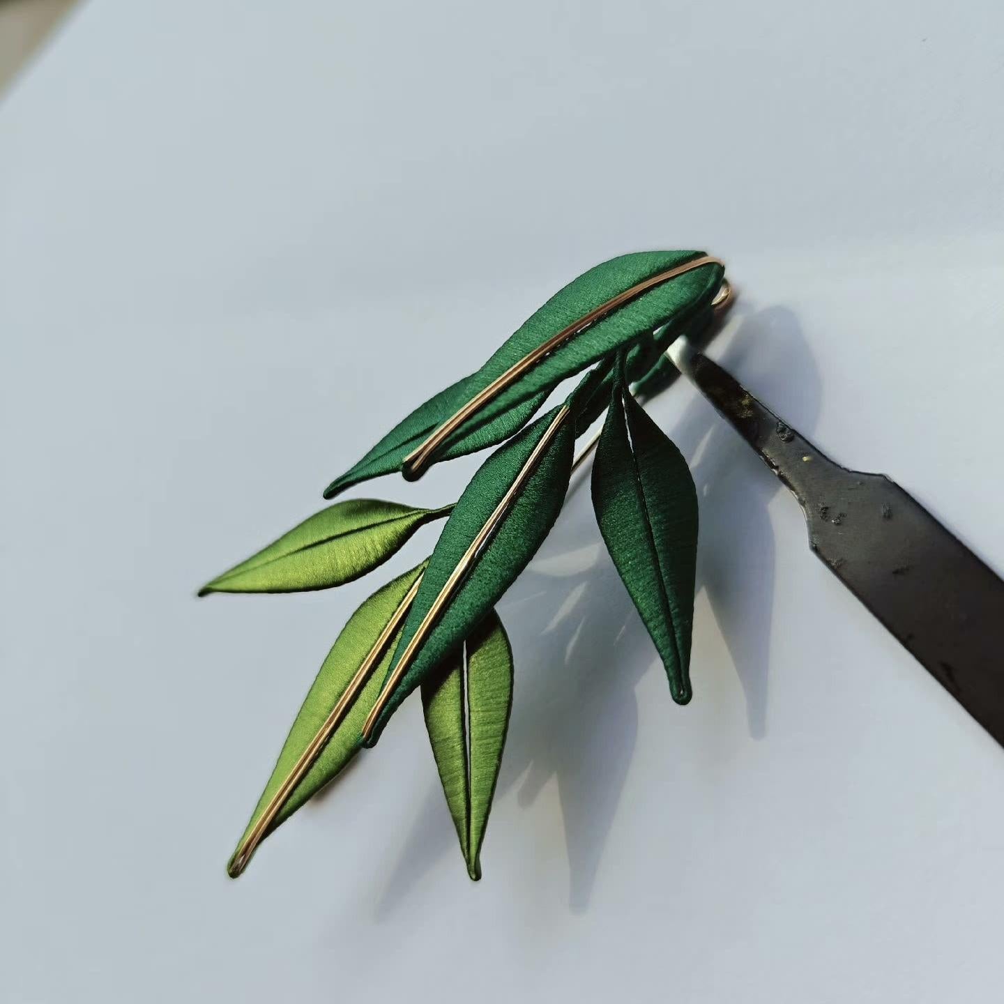 Handmade Bamboo Leaves Silk Brooch - Elegant Floral Pin for Women (Chanhua) | Perfect for Weddings, Parties & Special Occasions