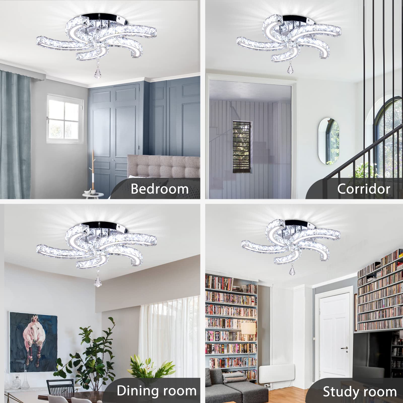 Modern Crystal Chandeliers - Acrylic LED Ceiling Light Fixture with Stainless Steel Arms, Elegant Pendant Lighting for Living Room, Dining Room & Bedroom (Cold White) | Perfect for Home Decor, Wedding Venues and Luxury Interior Design