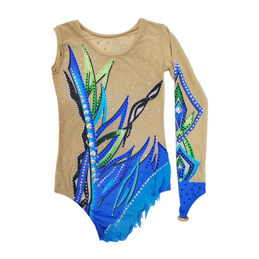LIUHUO Blue Rhythmic Gymnastics Leotard for Girls & Women - Elegant Dance Costume for Competitions, Performances, and Recitals