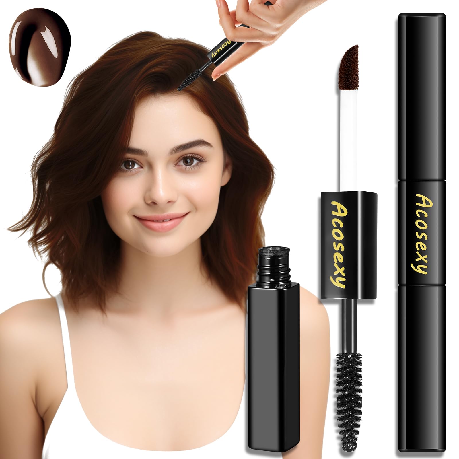 Gray Root Touch Up Brush-in Wand - Quick Cover Hair Root Rescue, Water-Resistant Temporary Concealer for Hair, Mustache & Beard (Dark Brown, 1 Pack) - Perfect for Travel, Work & Daily Touch-Ups
