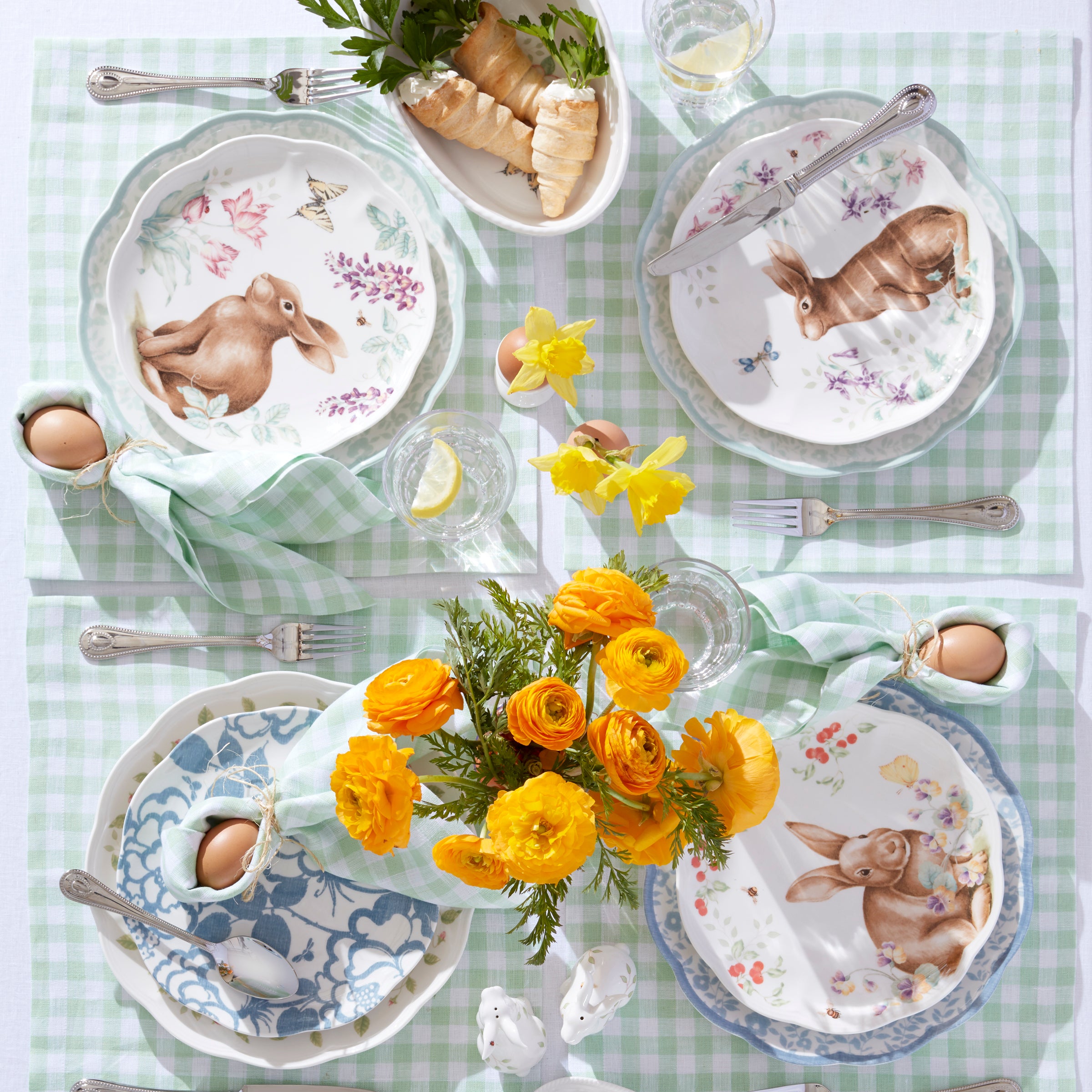 Butterfly Meadow Bunny Accent Plates - Set of 4 Decorative Salad Dessert Plates for Easter, Spring Party & Home Decor