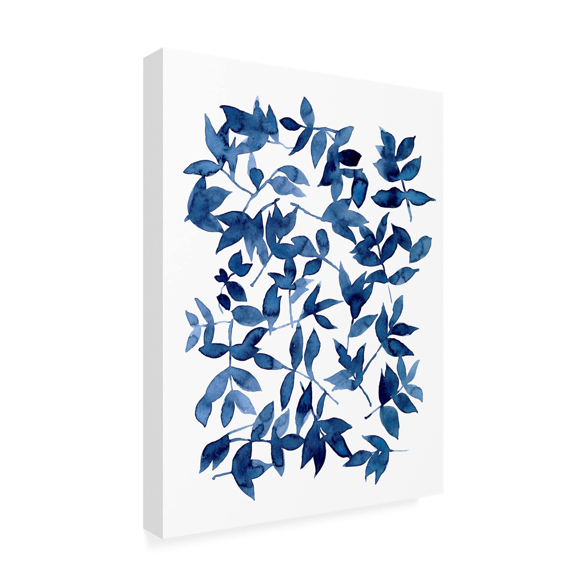Emma Scarvey 'Indigo Fallen Leaves II' Canvas Wall Art Print - Modern Abstract Nature Painting for Living Room, Bedroom & Office Decor