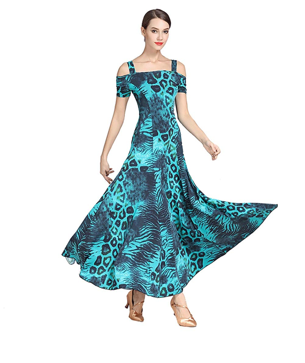 Off Shoulder Short Sleeve Dance Dress - Elegant Ballroom & Modern Dance Skirt for Women | Perfect for Latin, Salsa, Wedding Performances & Stage Shows