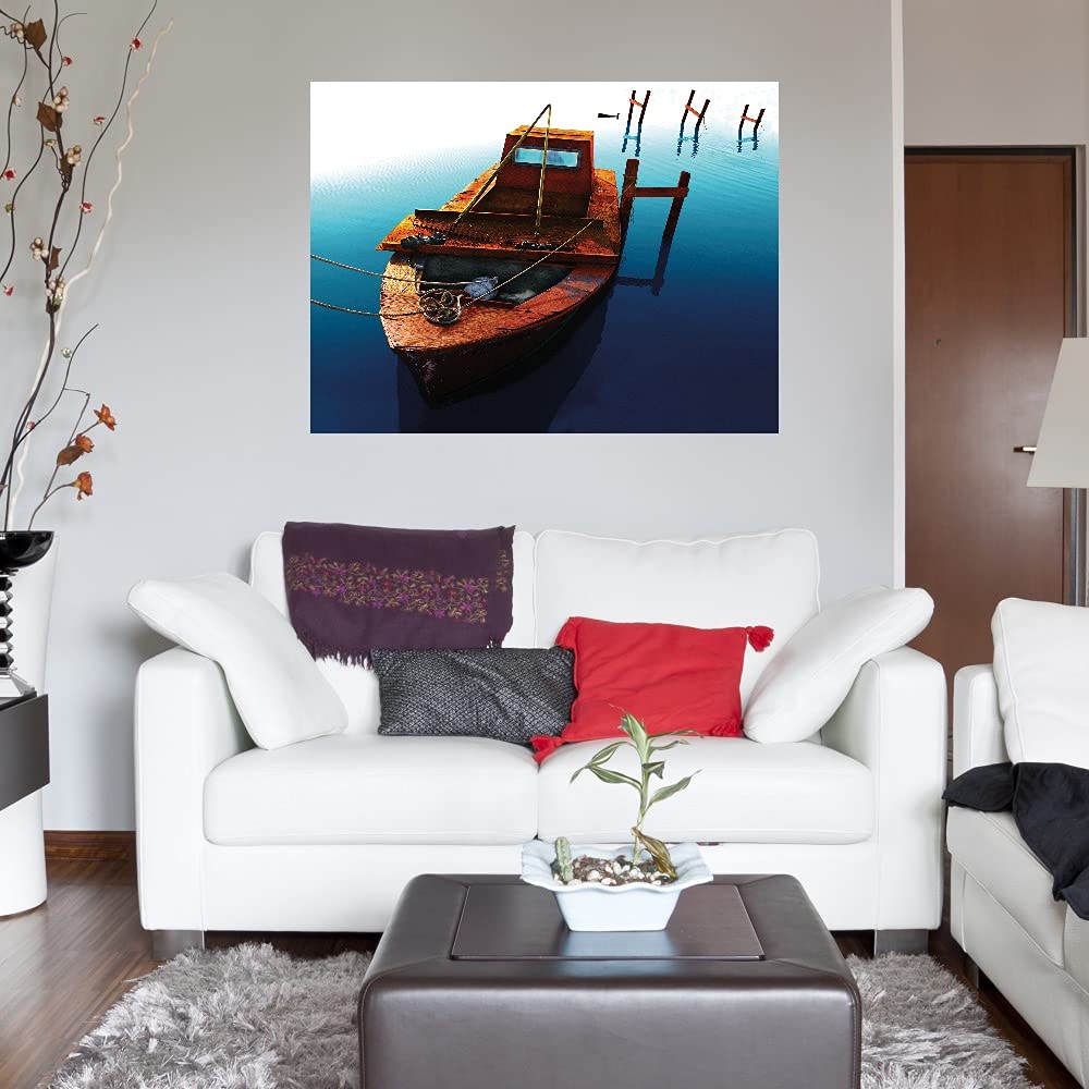 Boat III Fine Art Canvas Wall Decor by Ynon Mabat - 32x24 Inch Ready to Hang Painting for Living Room, Bedroom, Office & More - Coastal Nautical Home Decor Perfect for Beach Houses & Seaside Themed Interiors