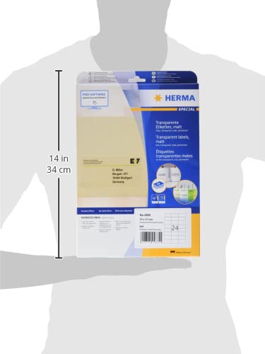 HERMA Self Adhesive Clear Film Labels - 600 Blank Weatherproof Stickers (70x37mm) for Laser & Inkjet Printers - 25 A4 Sheets with 24 Labels Each - Perfect for Shipping, Organizing & Crafting - Transparent Adhesive Labels for Indoor & Outdoor Use