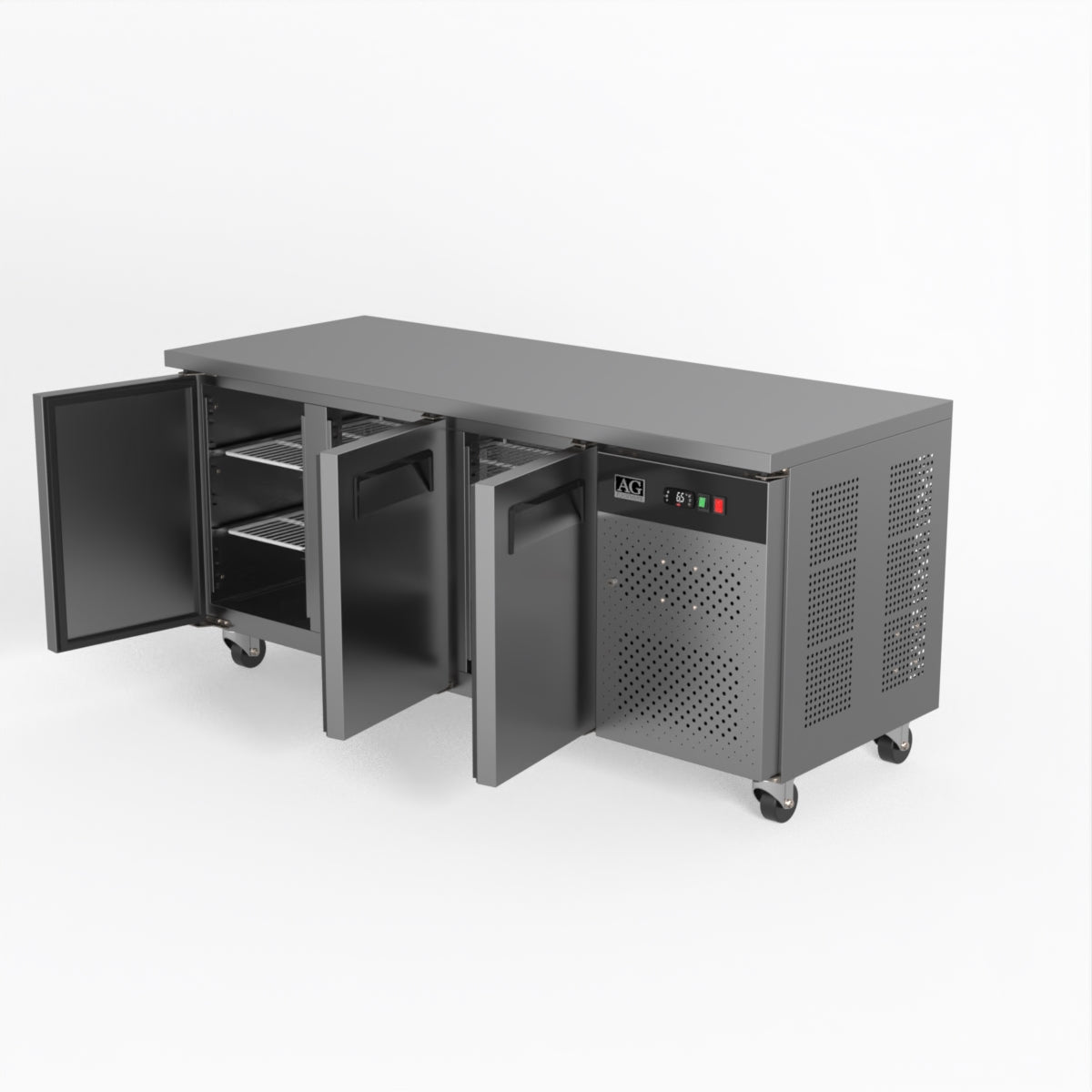 AG 3 Door Commercial Worktop Freezer with Stainless Steel Doors - Perfect for Restaurants, Cafes, and Catering Businesses