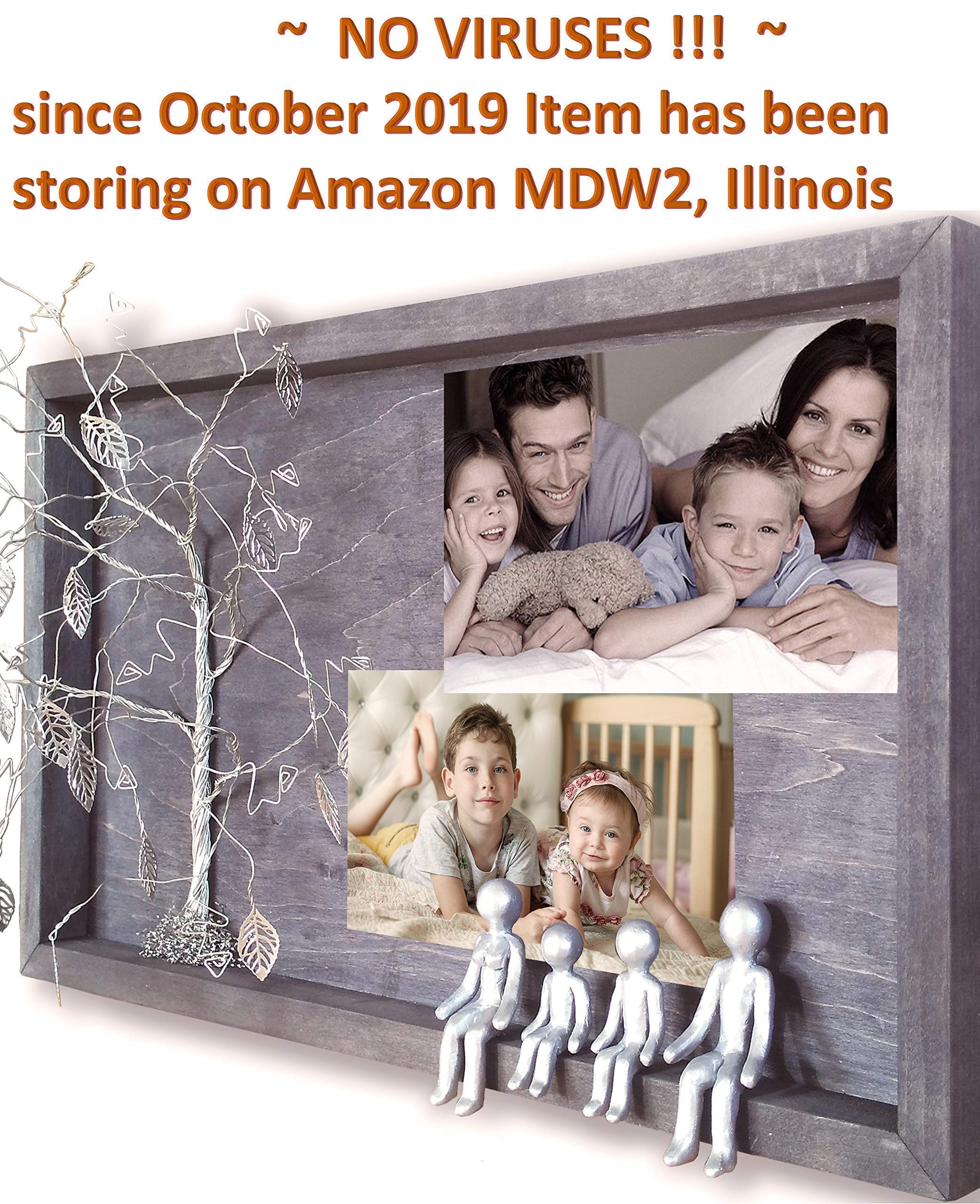 Personalized Family Picture Frame Collage - Tin Iron Silver Wall Photo Frames for 4 6 8 10 12 Years Anniversary, Wedding, Willow Family Tree Display with 4 Figurines - Perfect Gift for Inlaws, Grandmother, Home Decor & Memory Keepsake (OP-C4R)