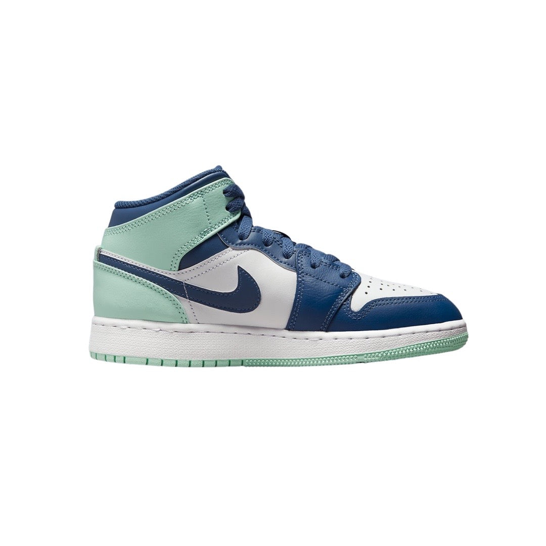 Air Jordan 1 Mid GS Sneakers - Mystic Navy, Mint & White Colorway - Perfect for Basketball, Streetwear & Casual Fashion