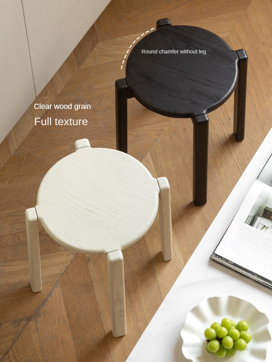 Solid Oak Wood Stacking Stool - Durable & Space-Saving Bar Stool for Kitchen Island, Dining Room, or Outdoor Patio Use