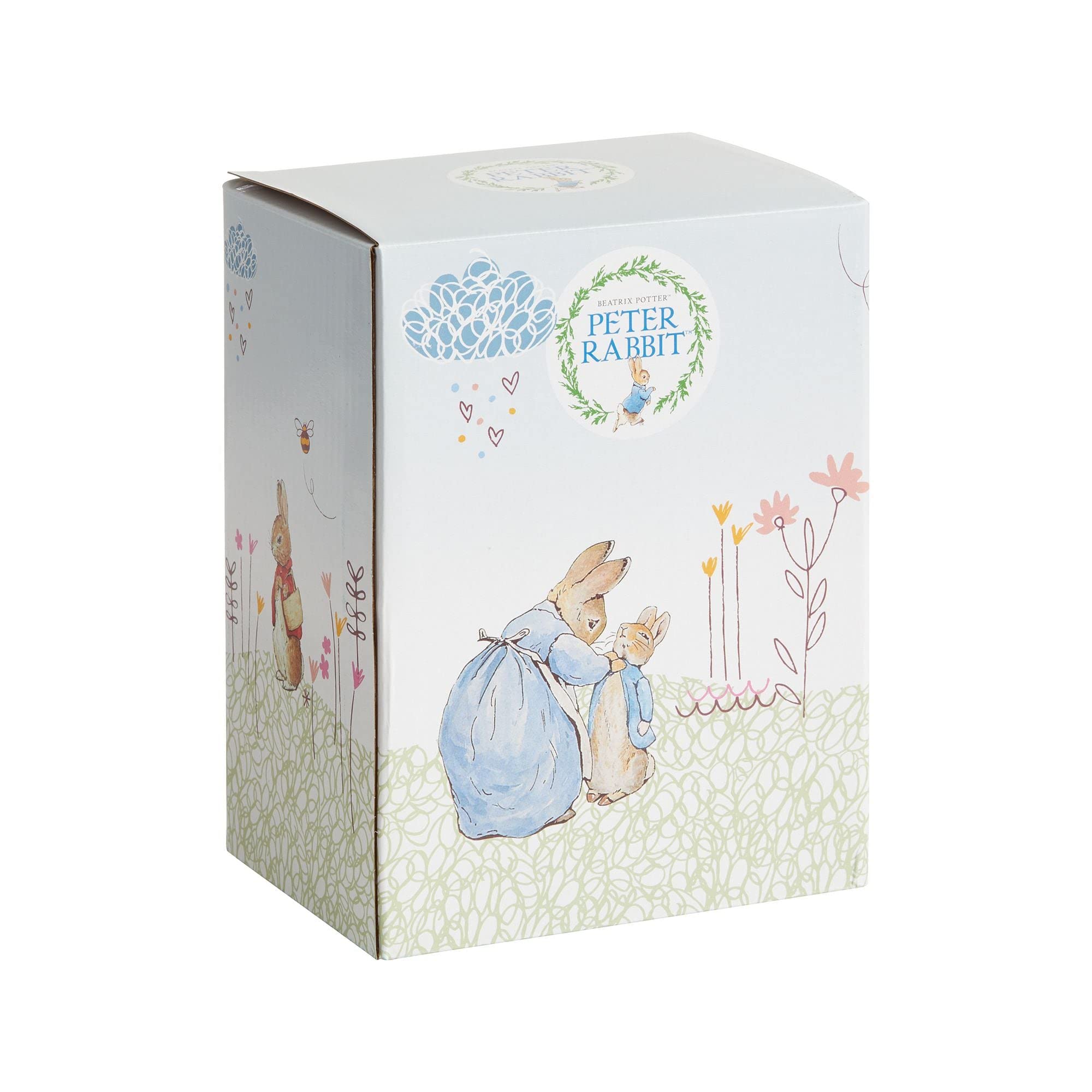 Enesco Beatrix Potter The Tale of Peter Rabbit Book Cover Baby Nursery Coin Bank - 5.71 Inch White Ceramic Piggy Bank for Kids Room Decor, Baby Shower Gift & Money Saving