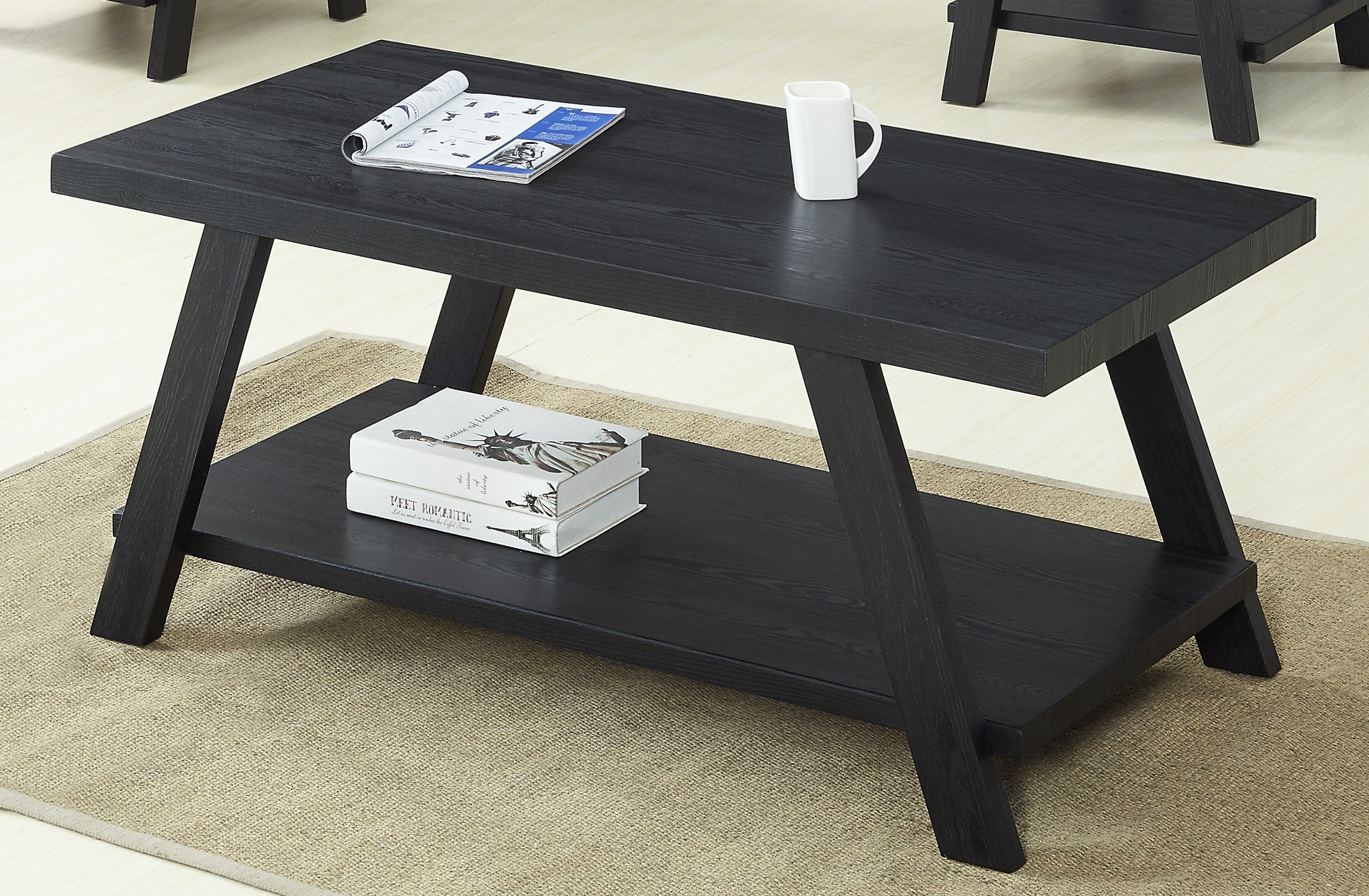 Roundhill Furniture Athens Contemporary Replica Wood Coffee Table Set - Black Finish - Modern Living Room & Office Decor