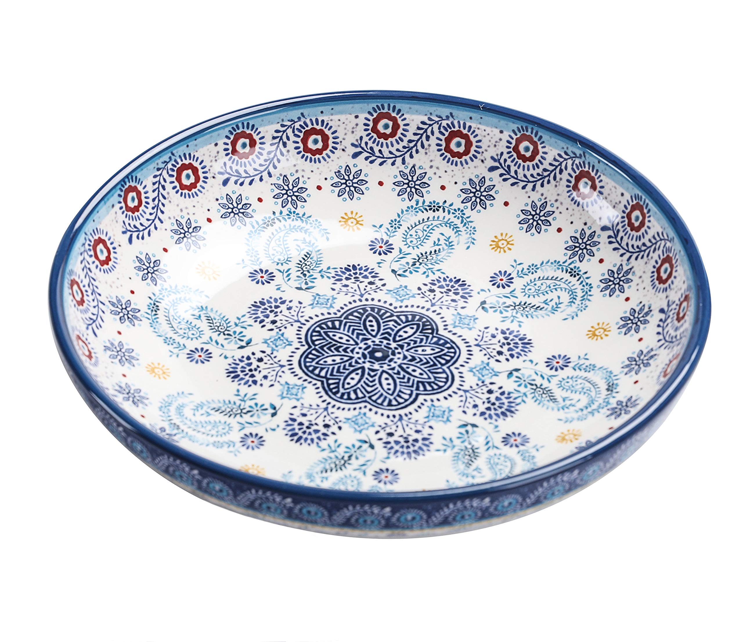 Bico Blue Talavera 35oz Dinner Bowls - Set of 4 Ceramic Bowls for Pasta, Salad, Cereal & Soup - Microwave & Dishwasher Safe - Perfect for Family Dinners, Parties & Everyday Use