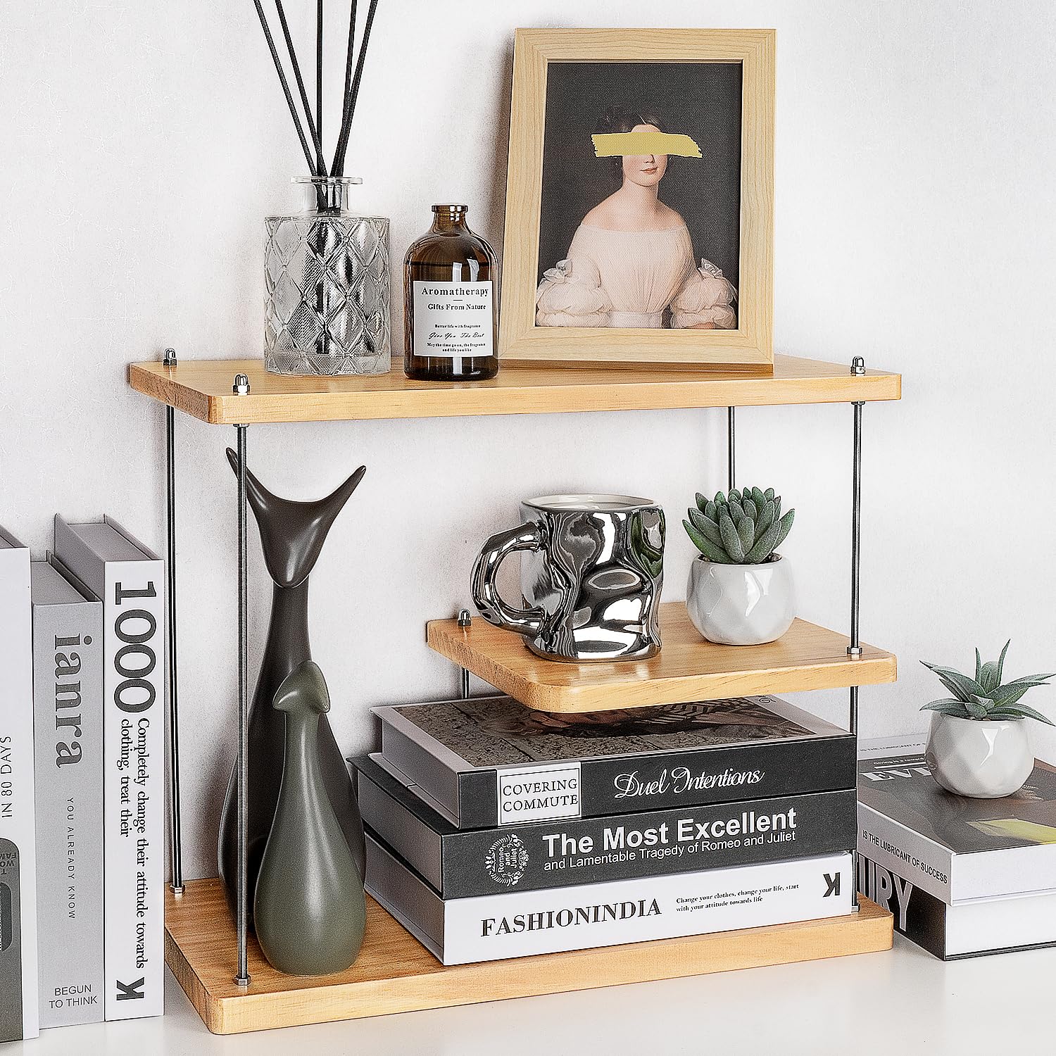 Desktop Shelf & Bookshelf Organizer - Wooden Tabletop Storage for Office, Home & Dorm - Perfect for Books, Files, Decor & Office Supplies