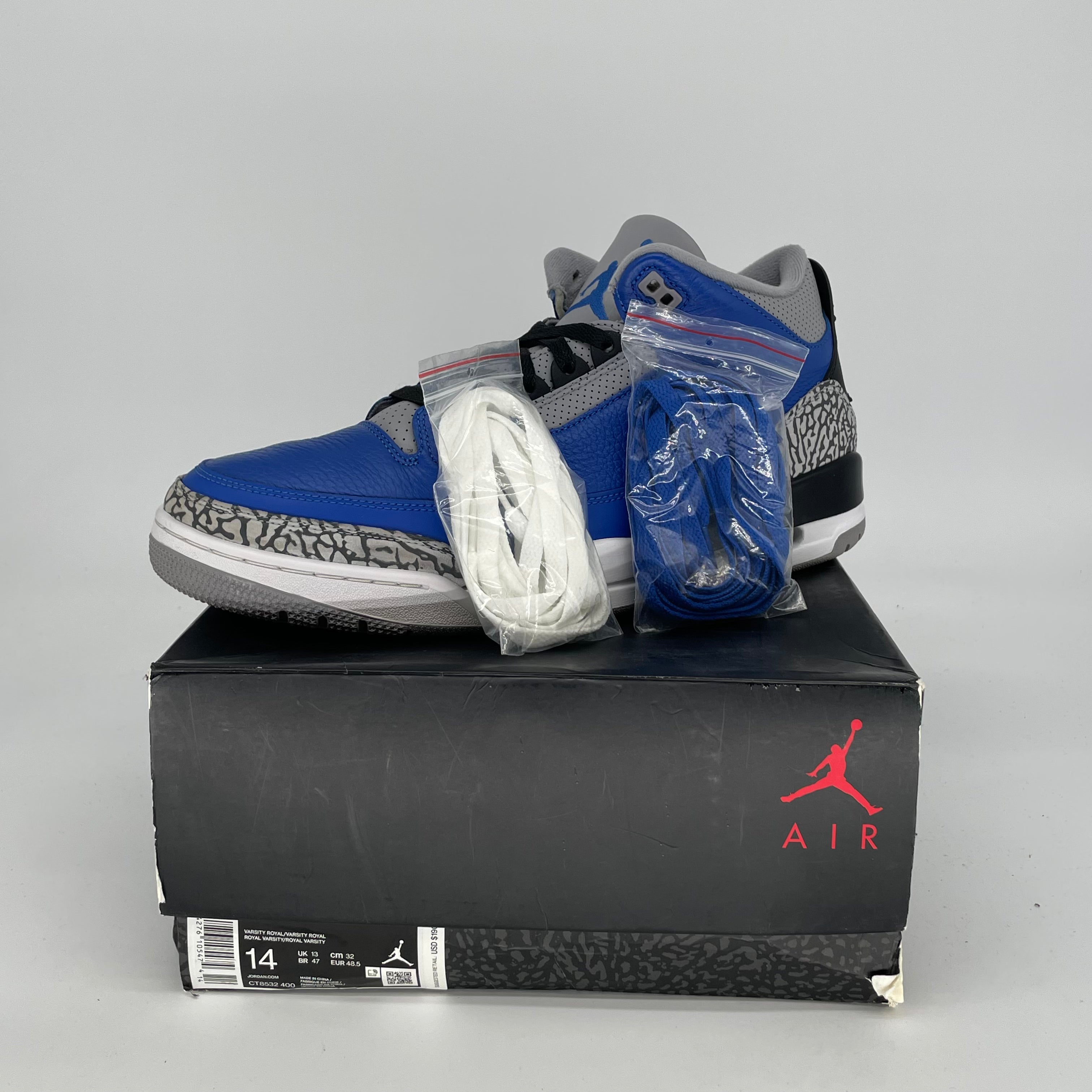 AIR JORDAN 3 VARSITY ROYAL CEMENT Men's Basketball Shoes - Size 14 (CT8532-400) | Retro Sneakers for Sports, Casual Wear & Sneaker Collection