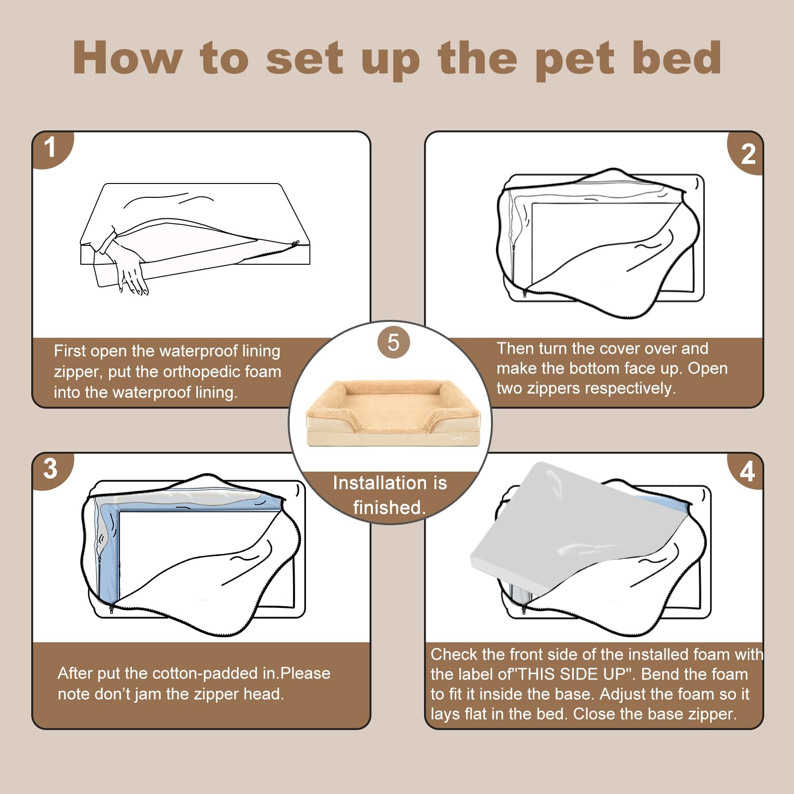 JOYELF Orthopedic Dog Bed for Extra Large Dogs - Waterproof Memory Foam Sofa Couch Pet Bed with Removable Washable Cover & Non-Slip Bottom - Durable Khaki Dog Bed for Senior Dogs with Joint Pain - Perfect for Living Room, Bedroom or Kennel Use
