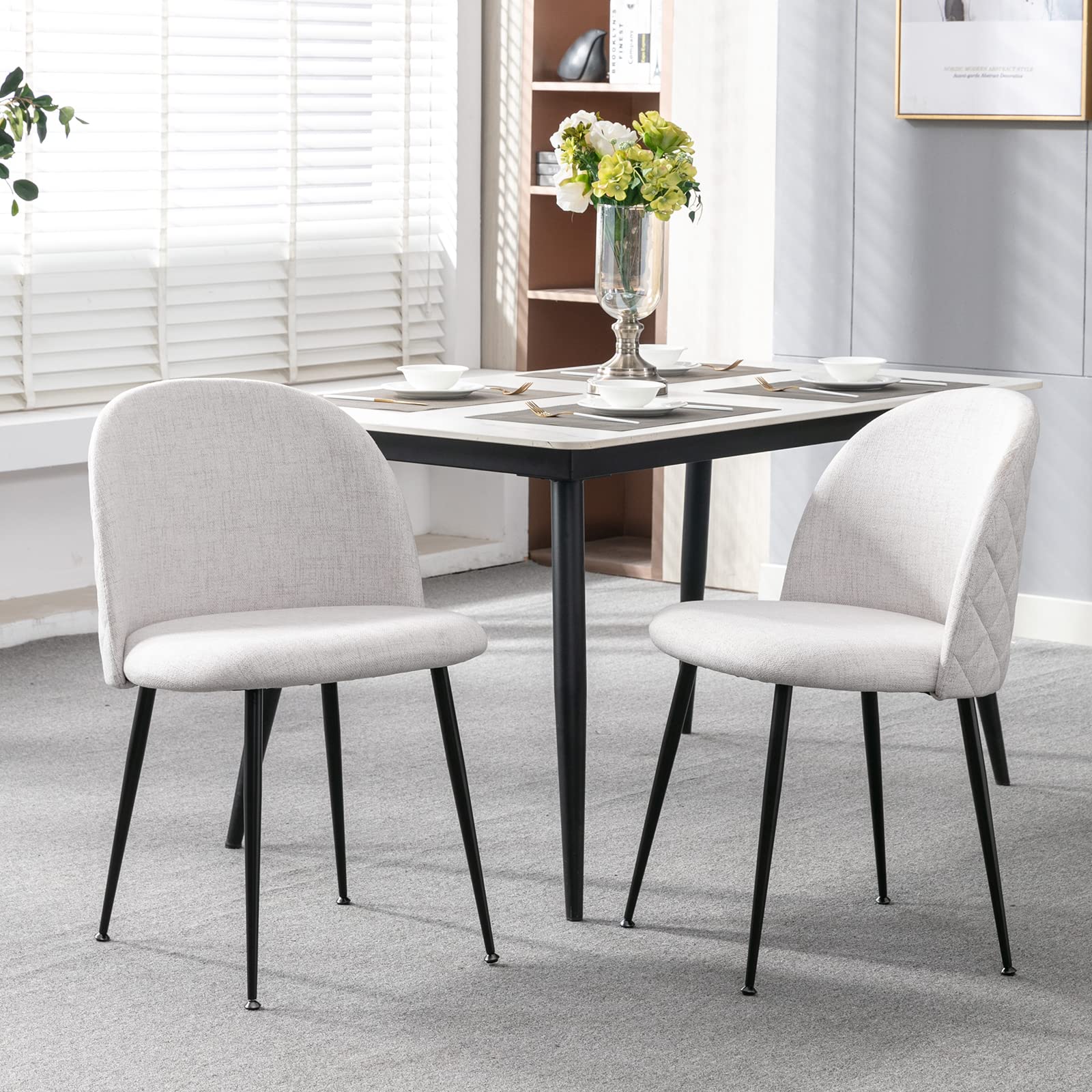 ZSARTS Mid Century Modern Linen Dining Chairs Set of 2 - Beige Upholstered Kitchen & Side Chairs with Metal Legs for Living Room, Dining Room, Studio | Perfect for Small Spaces & Contemporary Home Decor