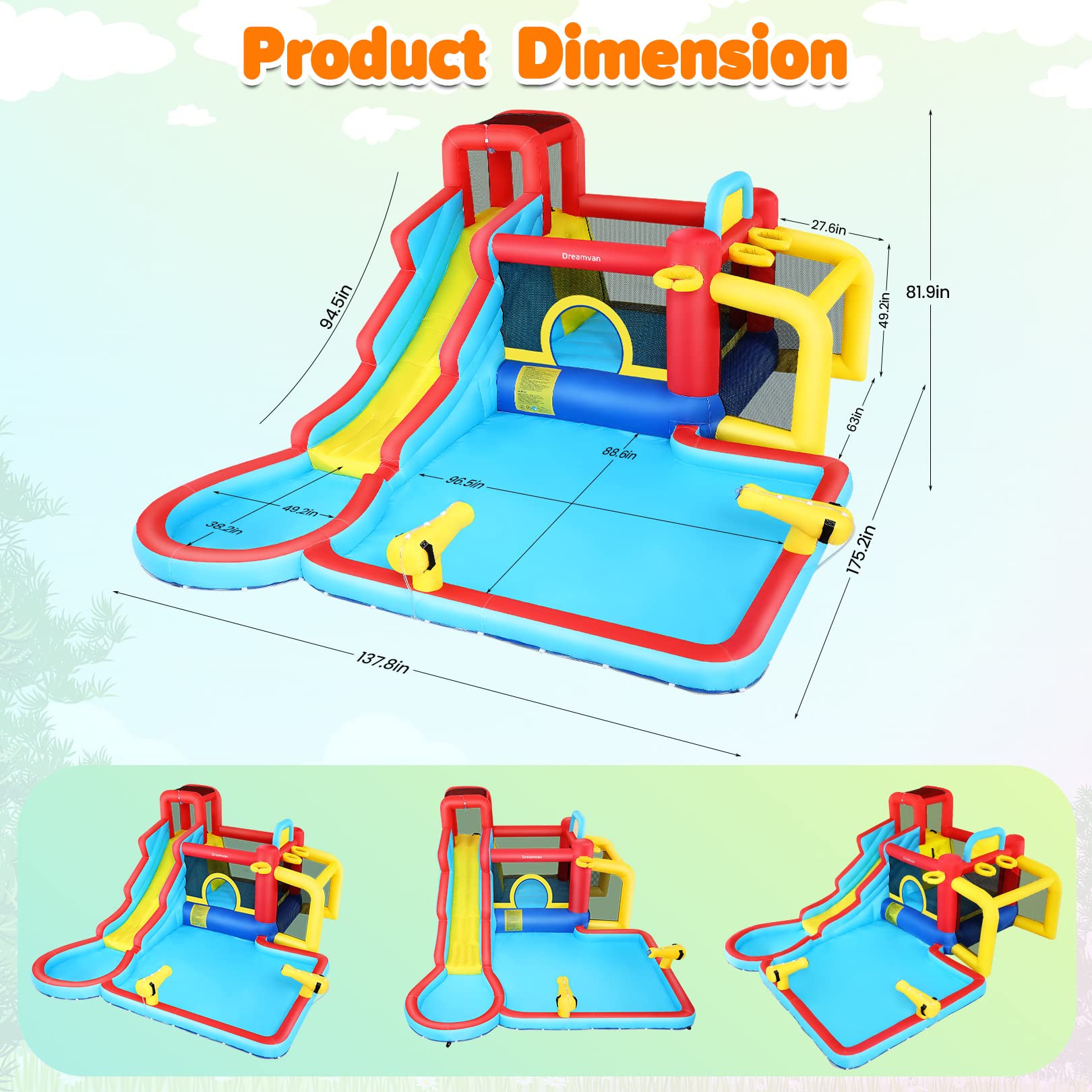 **AKEYDIY 13-in-1 Inflatable Water Slide Bounce House with Waterfall Waves - Kids Backyard Water Park, Splash & Blast Bouncer, Ball Toss, Soccer Gate | Perfect for Summer Parties, Birthdays, and Outdoor Family Fun**