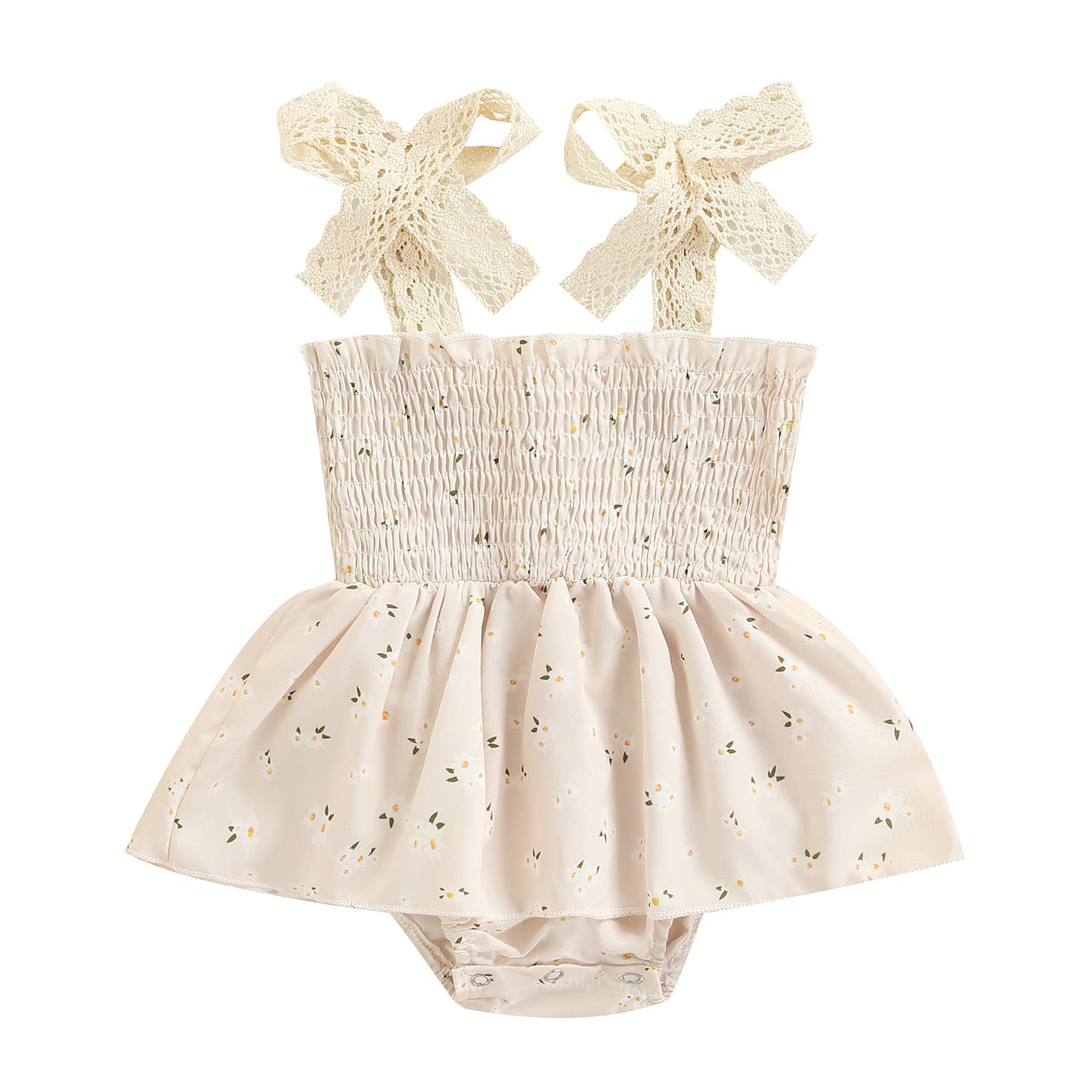Baby Girl Floral Romper - Newborn Tutu Dress with Lace Straps & Ruffles - Cute Summer Onesie Jumpsuit Outfit for Photoshoots, Parties & Special Occasions