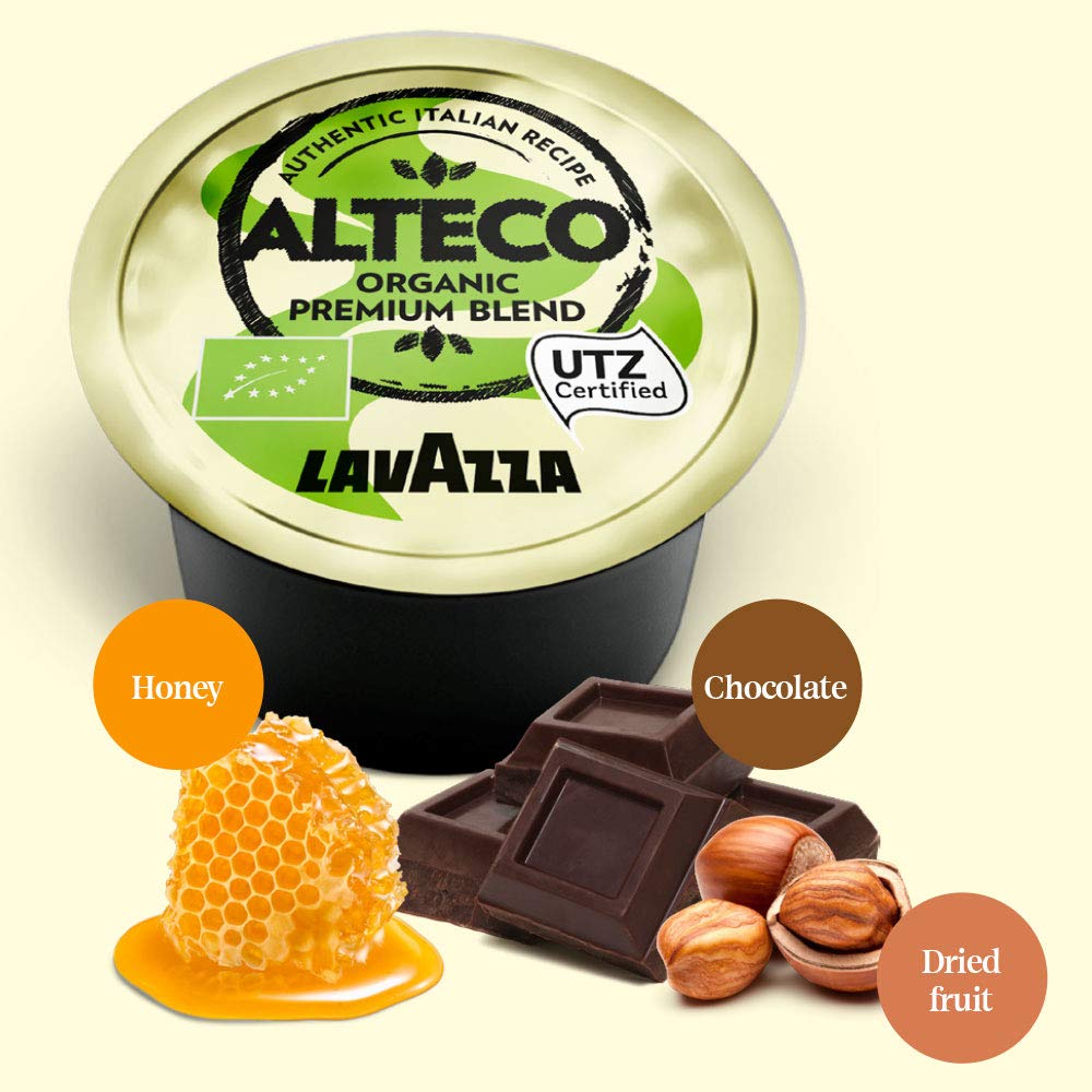 Lavazza Alteco USDA Organic Premium Blend Blue Single Dose Espresso Coffee Capsules, 100 Count - Compatible with Nespresso Original Machines - Perfect for Home, Office & Gifting