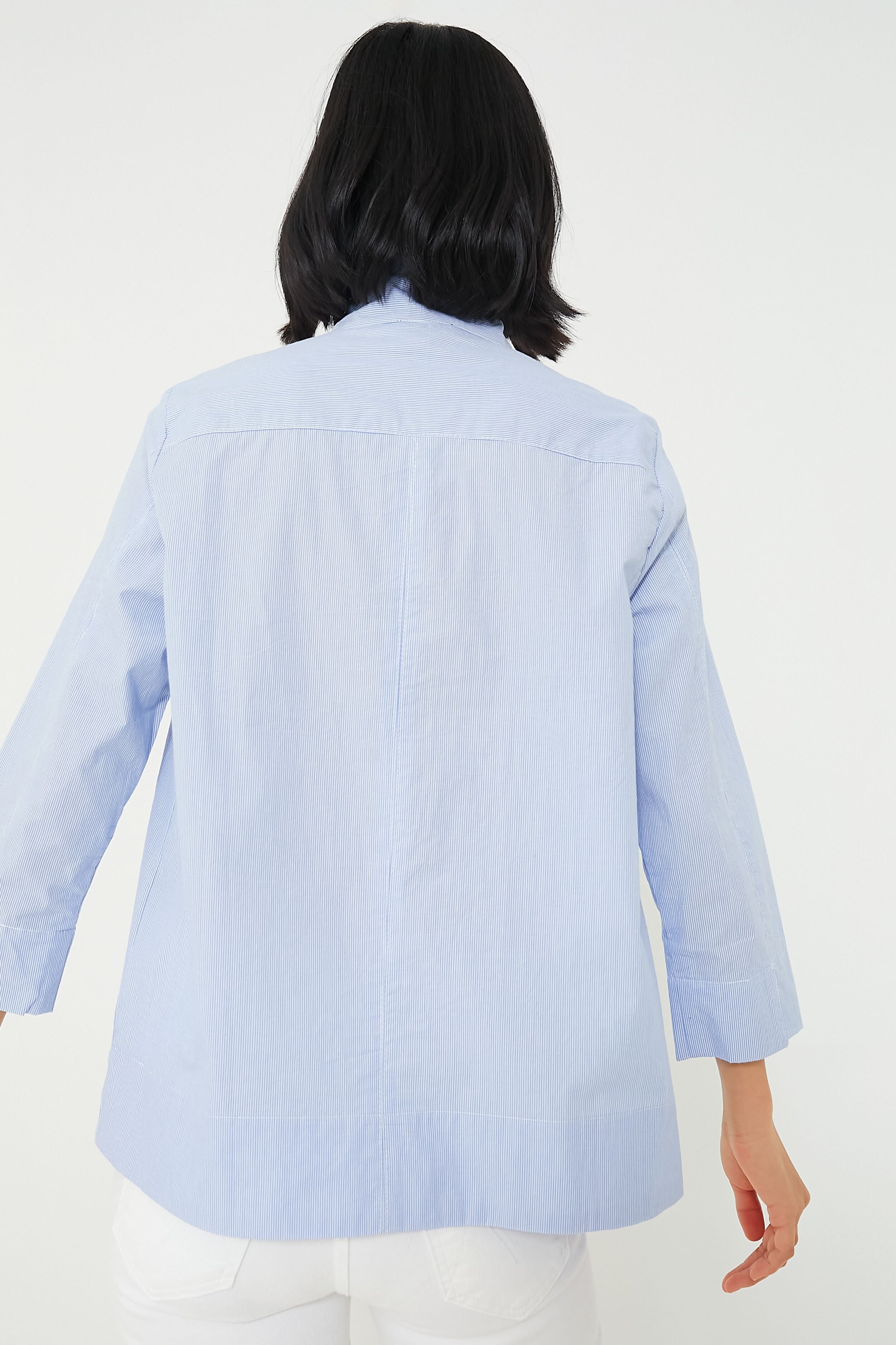 Blue Margot Stand Collar Blouse for Women | Elegant Office & Casual Wear | Perfect for Work, Dates & Special Occasions