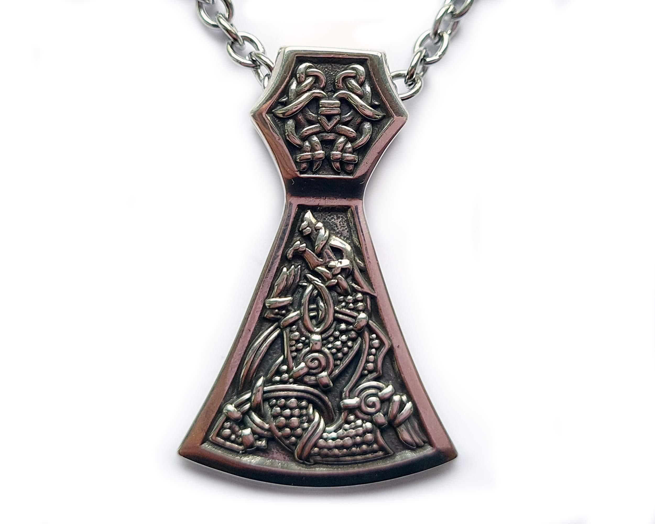 Viking Axe Pendant Necklace - Norse Jewelry with Chain for Men & Women - Brass Viking Amulet with Fenrir Wolf Design - Perfect for Viking Lovers, Cosplay, and Historical Reenactment