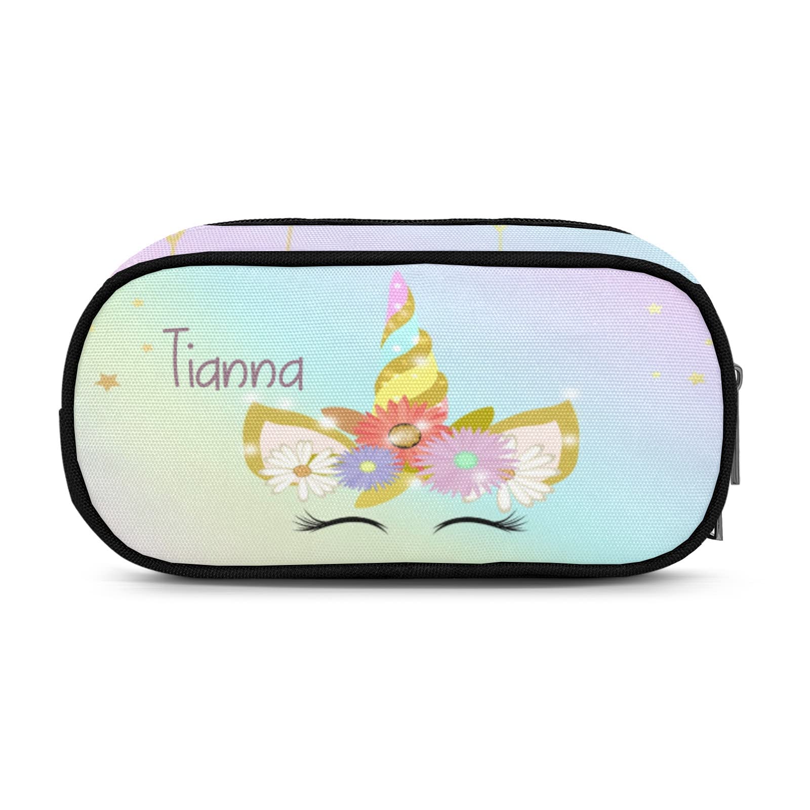 Rainbow Unicorn Golden Stars Portable Pencil Holder Case - Pen Organizer, Stationery Pouch & Cosmetic Makeup Bag for Office, School, Travel & Home Desk Organization | Perfect for Students, Artists & Professionals
