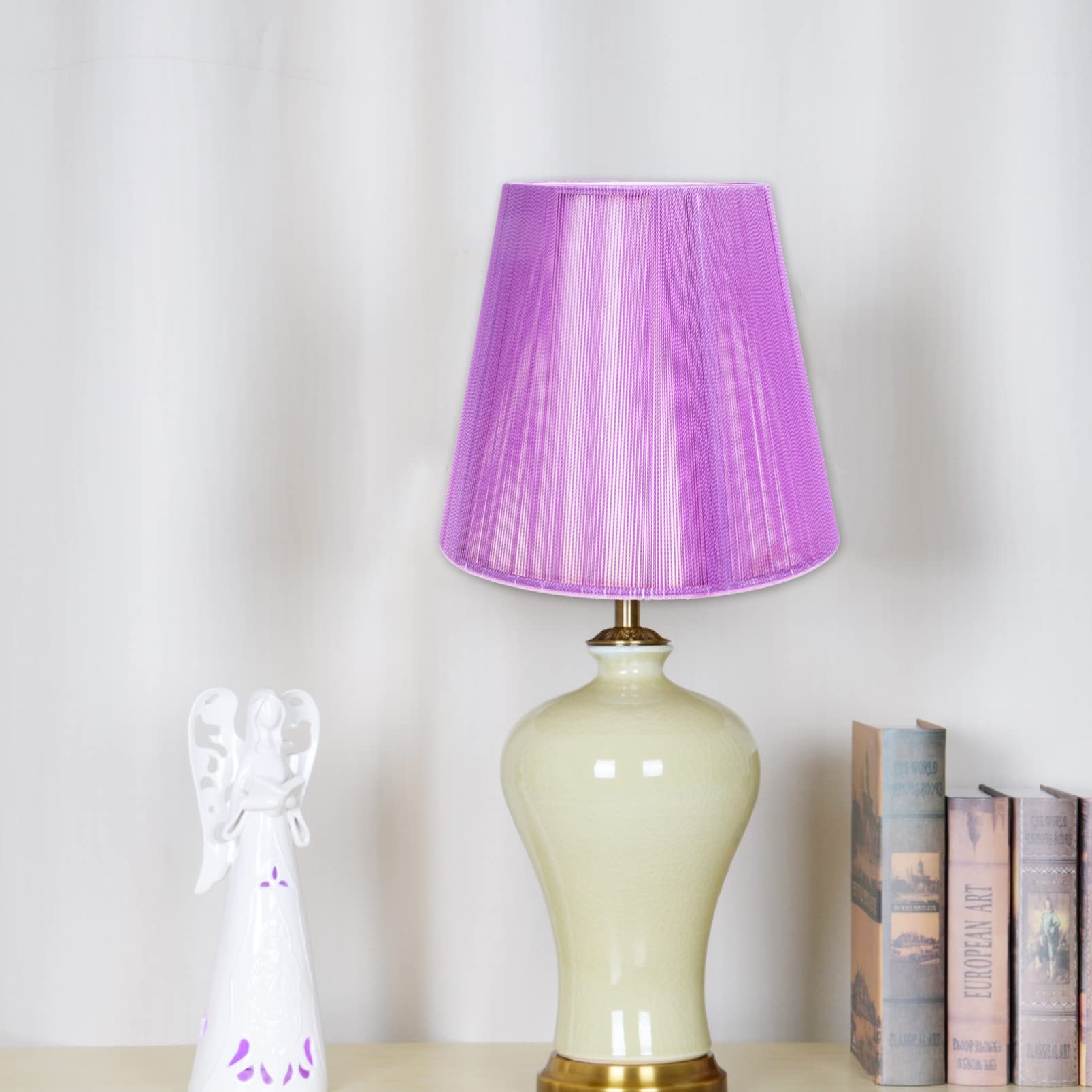 E14 Clip On Lampshade - Fabric Table Lamp Cover, Chandelier Shade, Hanging Light Protector & Bulb Cage Guard for Floor, Wall & Pendant Lights (Lavender) - Perfect for Bedroom, Living Room & Dining Room Lighting Decor