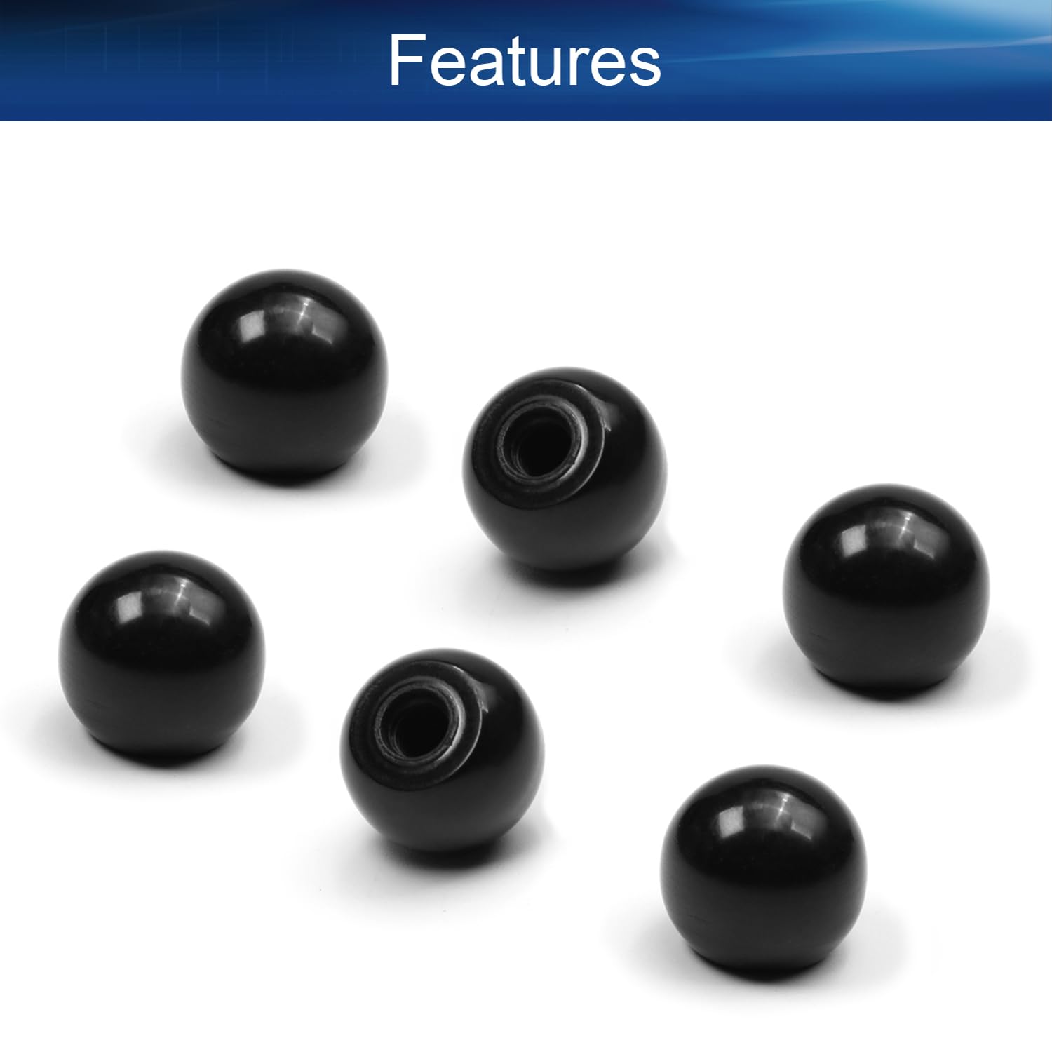 4Pcs Black Bakelite Ball Knob Handles - M5 Female Thread, 16mm Diameter, Smooth Rim - No Twist Design for Lawn Mowers & Exercise Equipment - Durable Thermoset Construction for Outdoor Power Tools & Gym Machines