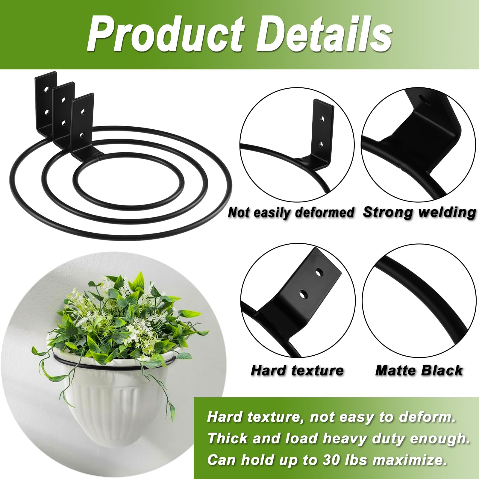 8-Pack 6 Inch Black Metal Flower Pot Holder Rings - Wall Mounted Plant Hangers for Indoor Outdoor Garden Pots - Perfect for Balcony, Patio, and Home Decor