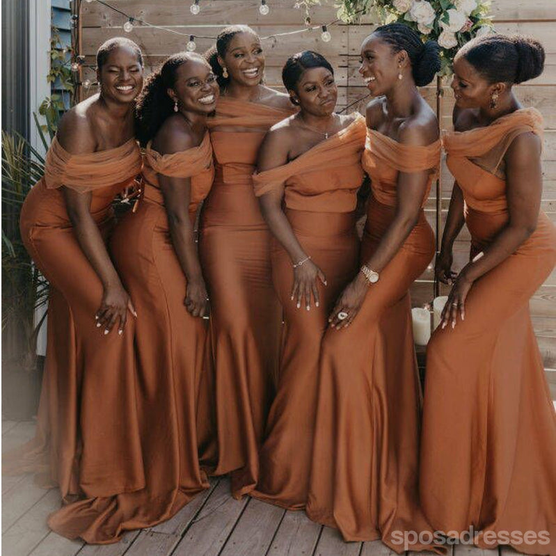 Elegant Orange Mermaid Off-Shoulder Long Bridesmaid Dress WG1392 - Perfect for Beach Weddings, Formal Events & Prom Nights