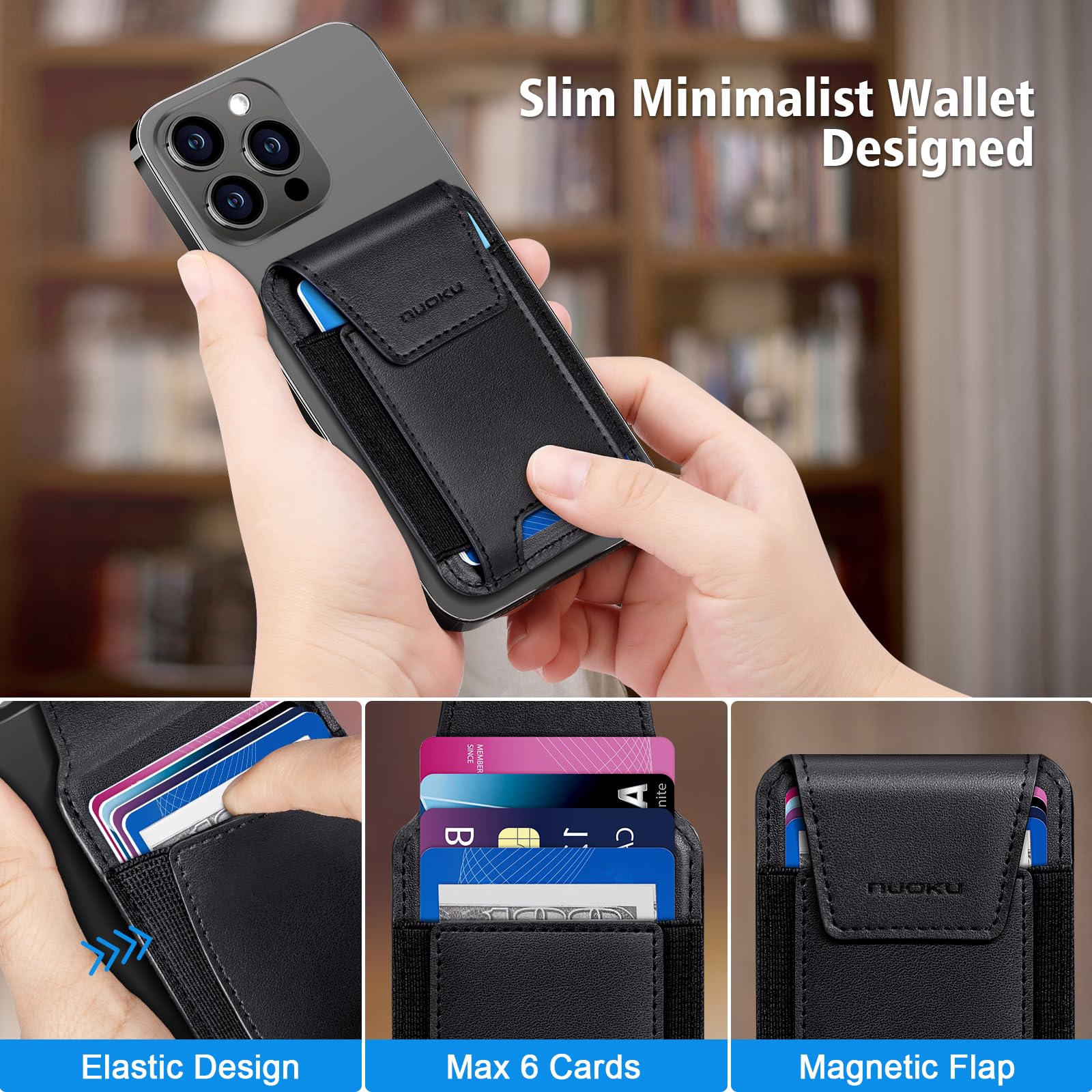 Premium Genuine Leather Magnetic Phone Wallet for iPhone 15/14/13/12 Series | Magsafe Compatible Wallet with RFID Blocking & Privacy Flap | Holds 6 Cards (Excludes 13 Mini/12 Mini) | Perfect for Everyday Carry, Travel & Contactless Payments