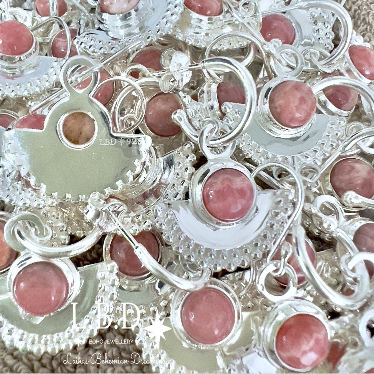 Dare To Dream Rhodochrosite Hoop Earrings for Women - Genuine Gemstone Dangle Earrings for Everyday Wear & Special Occasions