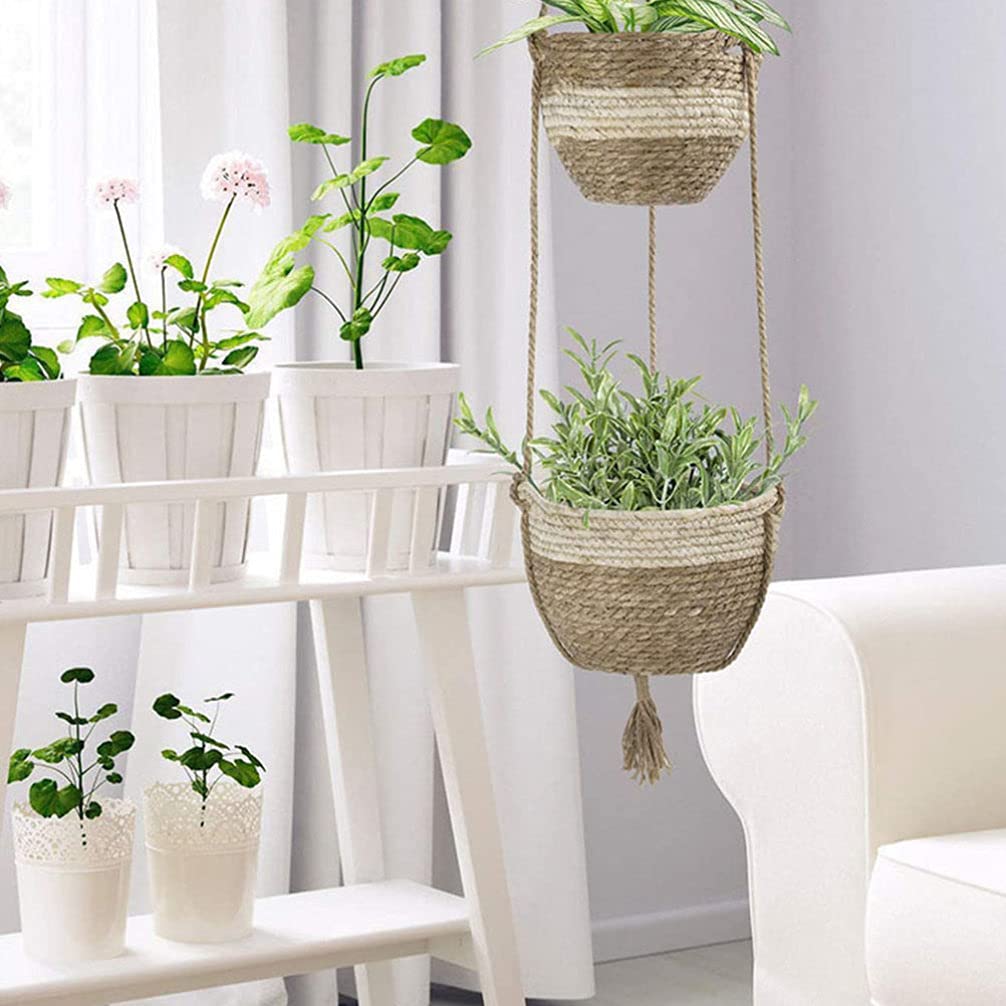 DOITOOL 1 Set Hanging Rattan Flower Pot - Foldable Woven Basket Planter for Chlorophytum, Wall Decor & Clothes Storage | Perfect for Indoor Plants, Home Organization & Small Space Gardening