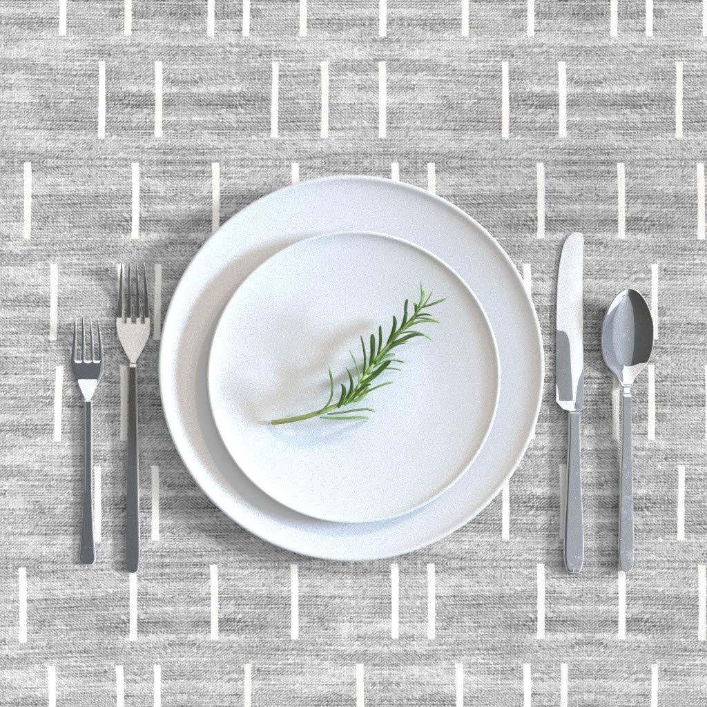 Premium Cotton Sateen Tablecloth 70x90 Inches - Custom Mudcloth Gray Print Washable Dining Table Cover for Kitchen, Restaurant & Outdoor Events