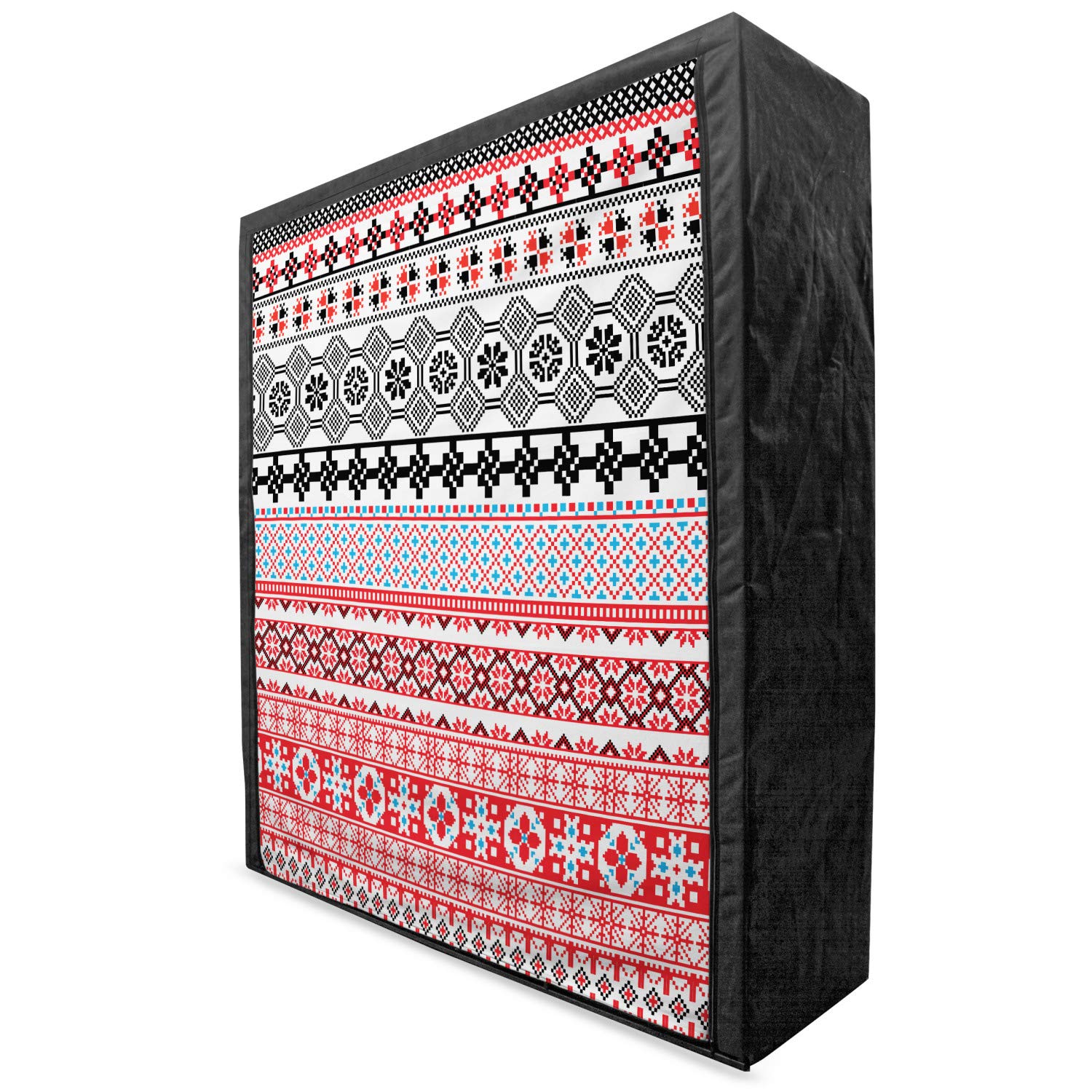 Ambesonne Vintage Portable Fabric Wardrobe - Abstract Mayan Folk Pattern Clothing Organizer with Shelves, 59 Inch, Red & Black - Perfect for Bedroom, Closet, Dorm, or Travel Storage