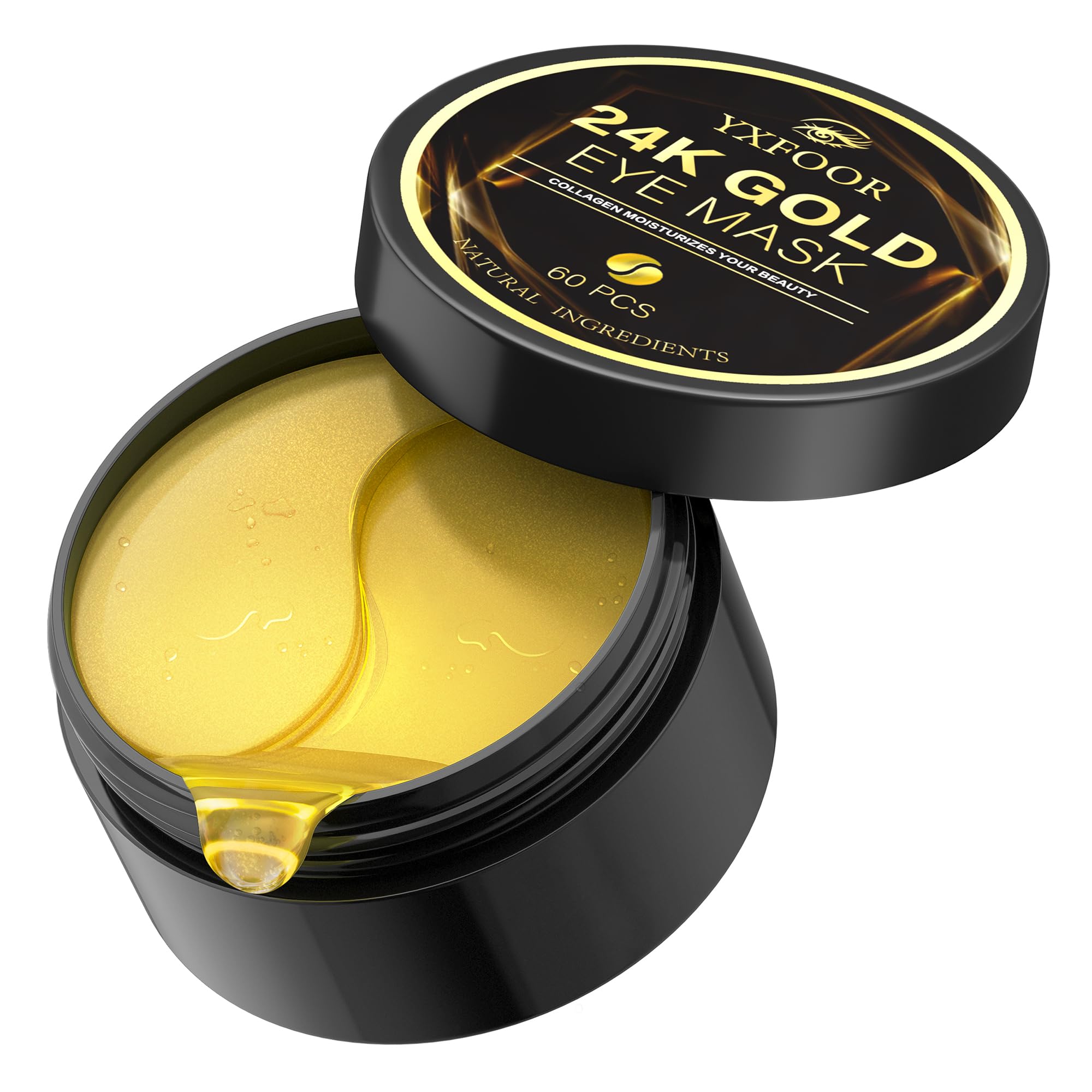 24K Gold Under Eye Patches (60PCS) - Anti-Puffiness Eye Mask for Dark Circles, Fine Lines & Wrinkles | Collagen Infused Skincare Treatment for Brightening & Hydration | Perfect for Morning Routine, Travel & Nighttime Skin Care