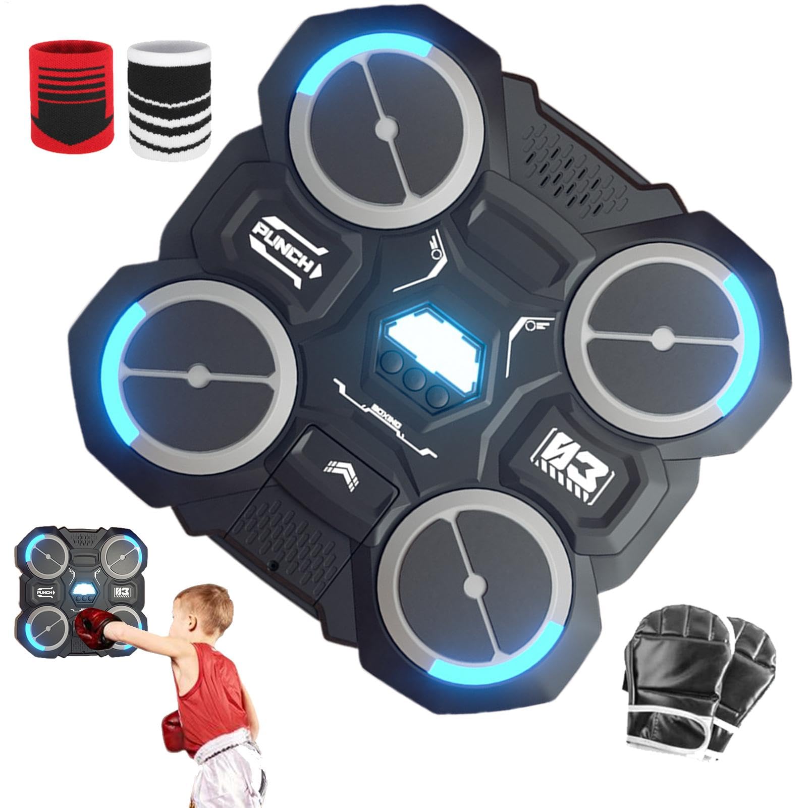 Smart Music Boxing Machine for Kids - Adjustable Bluetooth Wall-Mounted Electronic Boxing Trainer with Gloves | Home Gym Equipment for Fitness, Office Workouts & Boxing Training | Perfect for Stress Relief & Family Fun