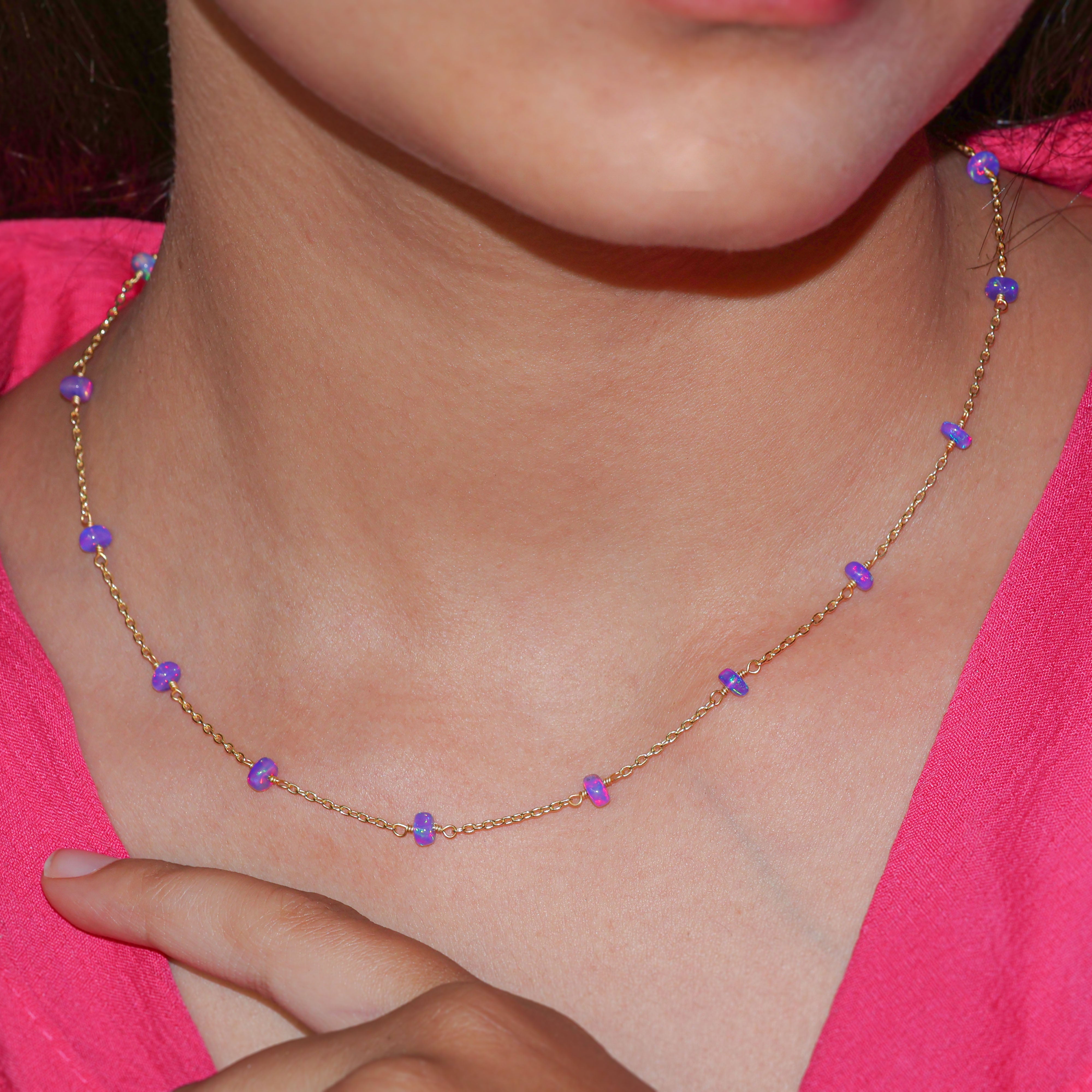Natural Lavender Opal Beaded Chain Necklace for Women - Elegant Boho Jewelry for Parties, Weddings & Everyday Wear