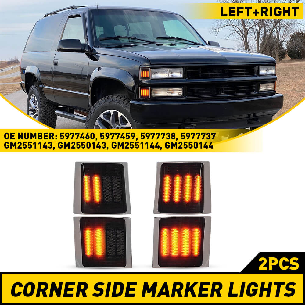 94-99 Chevy C/K 1500 2500 3500 LED Amber Corner Marker Lights - 4PC Dynamic Side Lights for 95-99 Tahoe & 1994 Blazer - Durable Waterproof Design for Off-Road, Night Driving & Enhanced Visibility