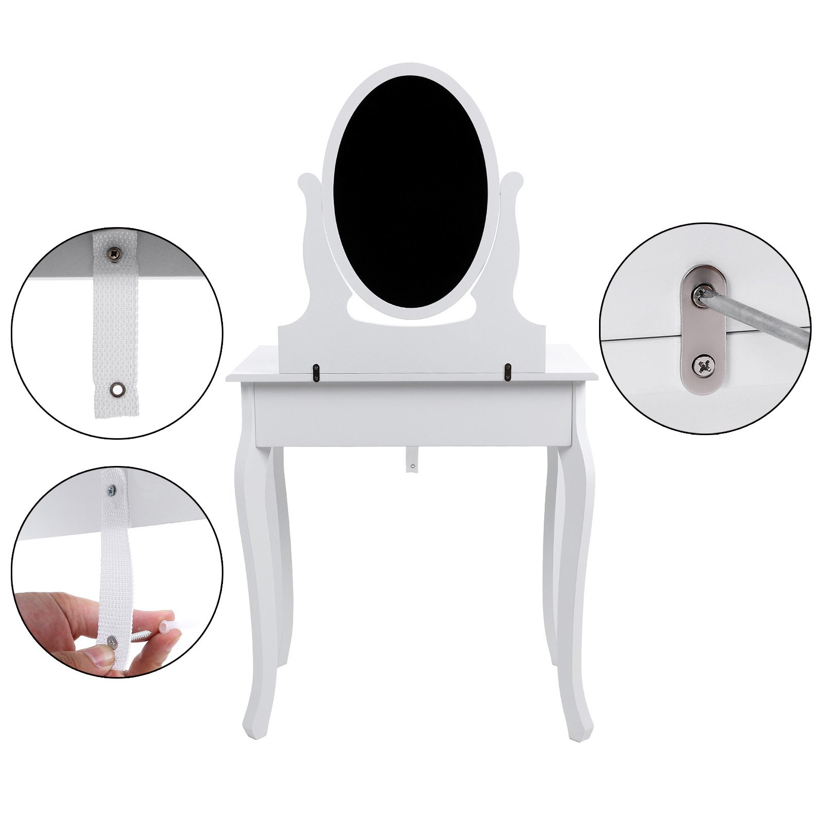 SONGMICS Makeup Vanity Table with 3 Drawers, Oval Mirror & Padded Stool - 70 x 40 x 130 cm Beauty Dressing Table for Bedroom (RDT004) - Perfect for Cosmetics Storage & Getting Ready Area