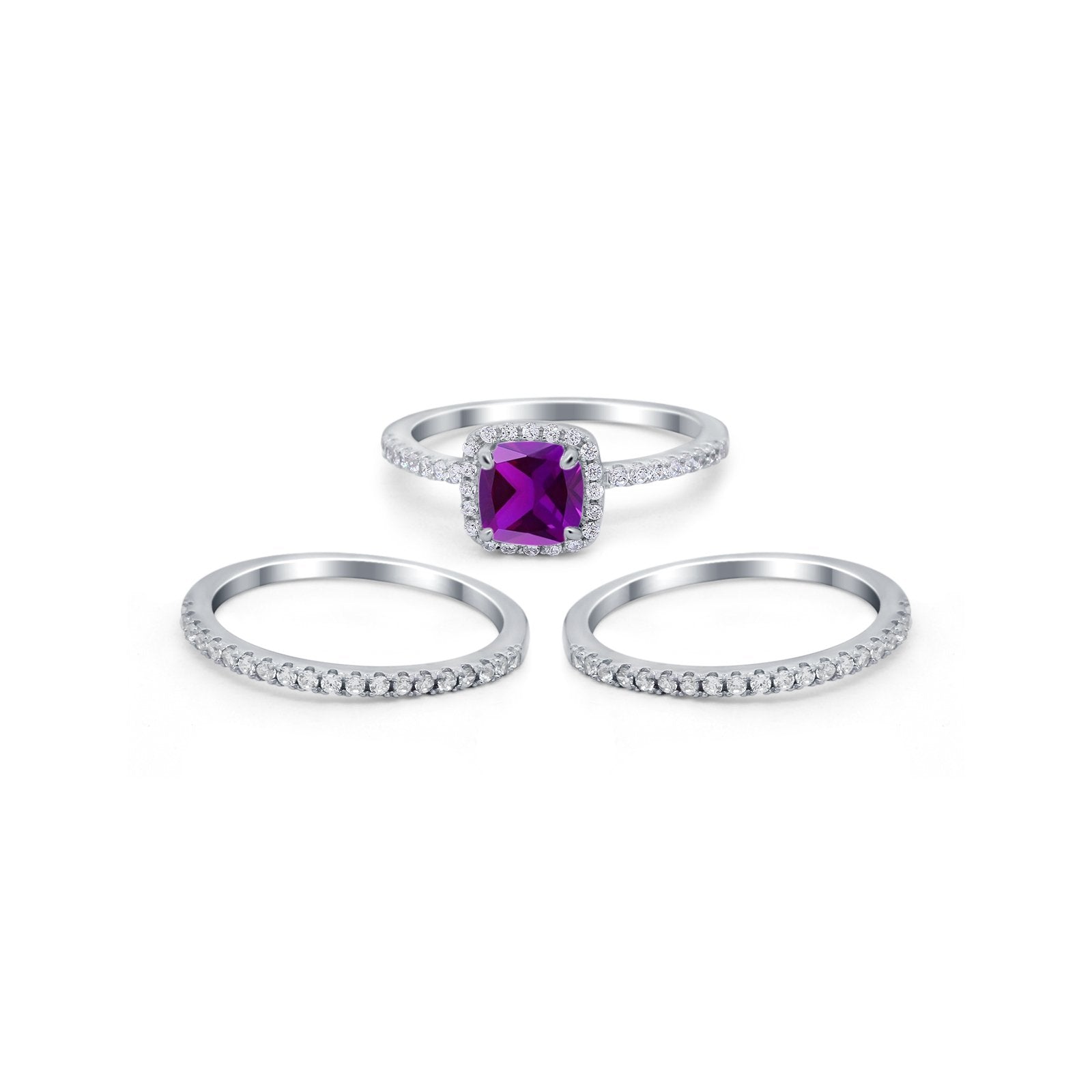 3-Piece Wedding Ring Set Round Simulated Cubic Zirconia 925 Sterling Silver for Women - Elegant Bridal Jewelry Gift for Engagement, Anniversary & Special Occasions