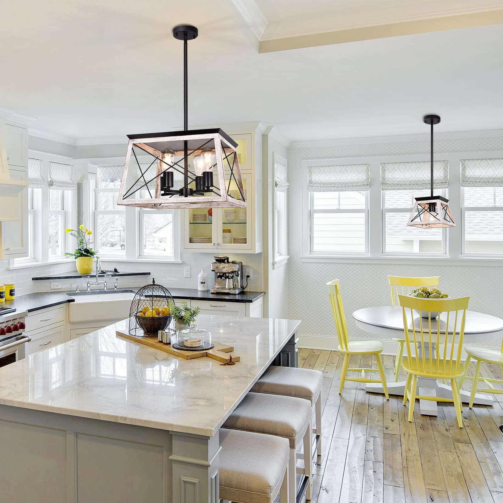 Farmhouse Pendant Light Fixture - Industrial Metal Hanging Light for Kitchen Island, Dining Room, Entryway & Hallway | Rustic Trapezoidal Design | Perfect Over Sink, Breakfast Bar & Open Concept Spaces