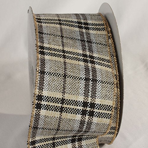 Slate Gray and Beige Plaid Wired Craft Ribbon - 4 Inch x 20 Yards for Gift Wrapping, DIY Projects, Scrapbooking and Home Decor
