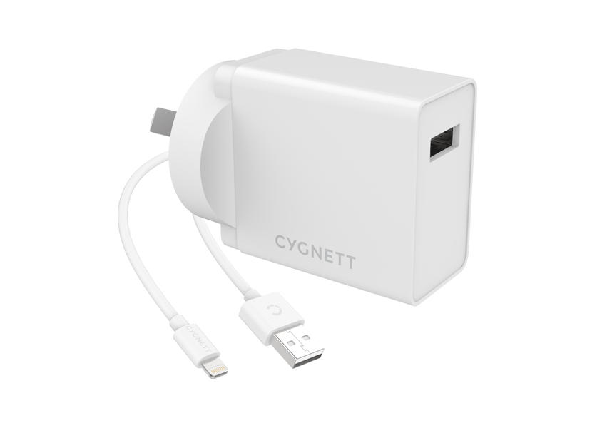 Cygnett POWERPLUS 12W Fast Wall Charger with Lightning to USB A Cable - Perfect for iPhone Charging at Home, Office & Travel