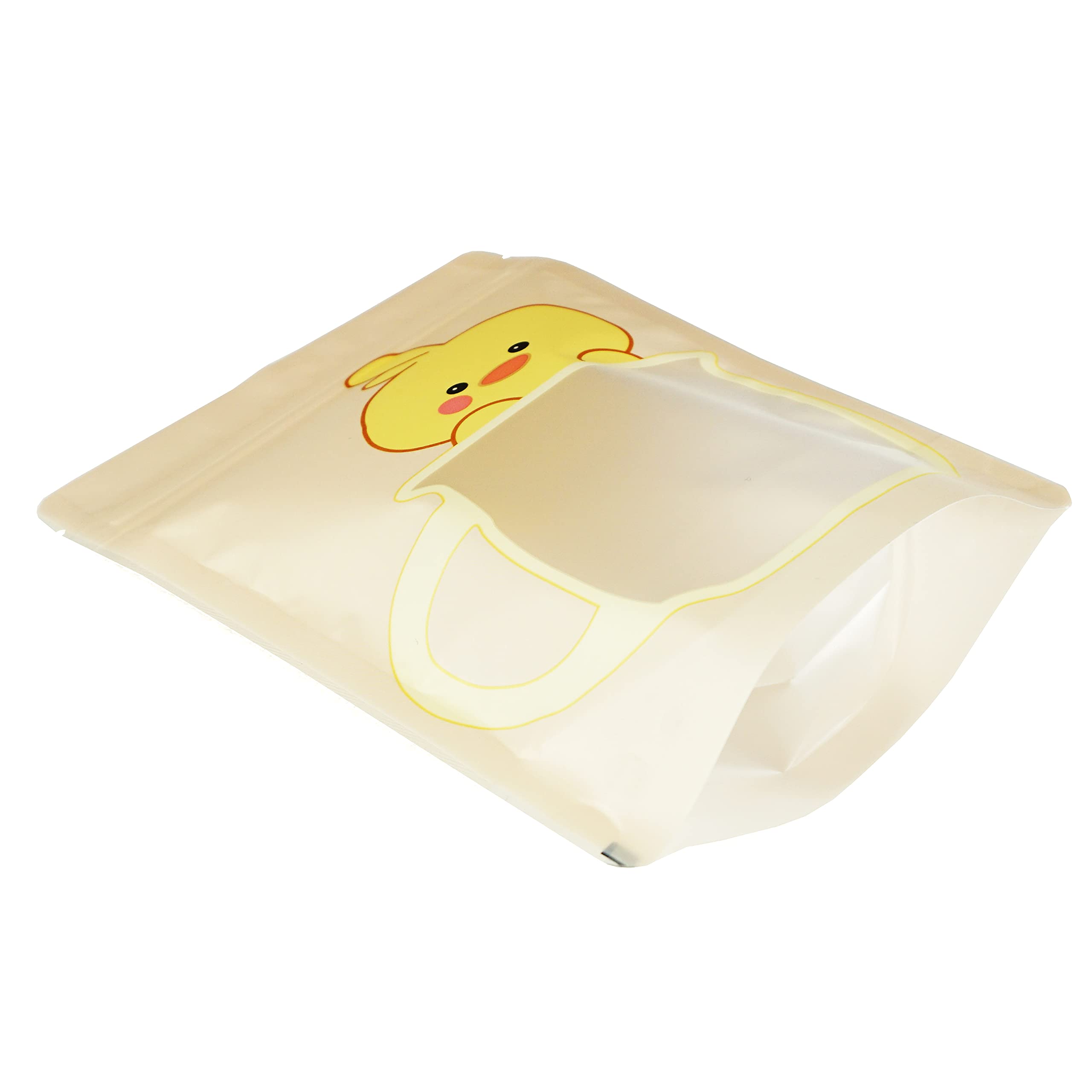 QQ Studio 100-Pack Animal Print Snack Bags - 5x7 Inch Plastic Bakery Bags with Window & Zipper Seal, Pastel Cookie Treat Bags for Kids Party Favors, School Lunches & Candy Storage (Peachy Duckling Design)