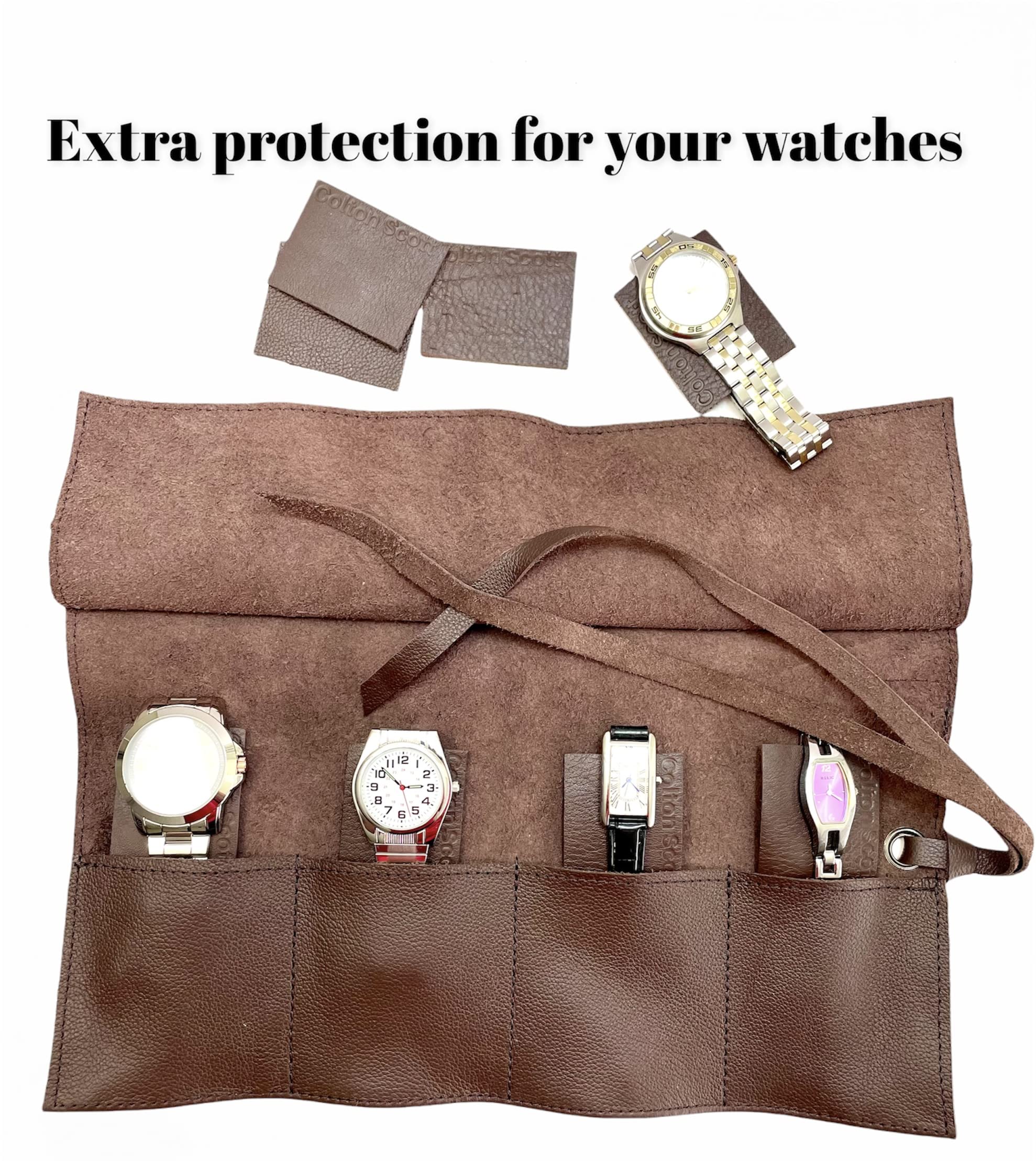 Premium Leather Watch Roll for 4 Watches - Handmade USA Italian Leather - Perfect Travel & Gift for Watch Lovers
