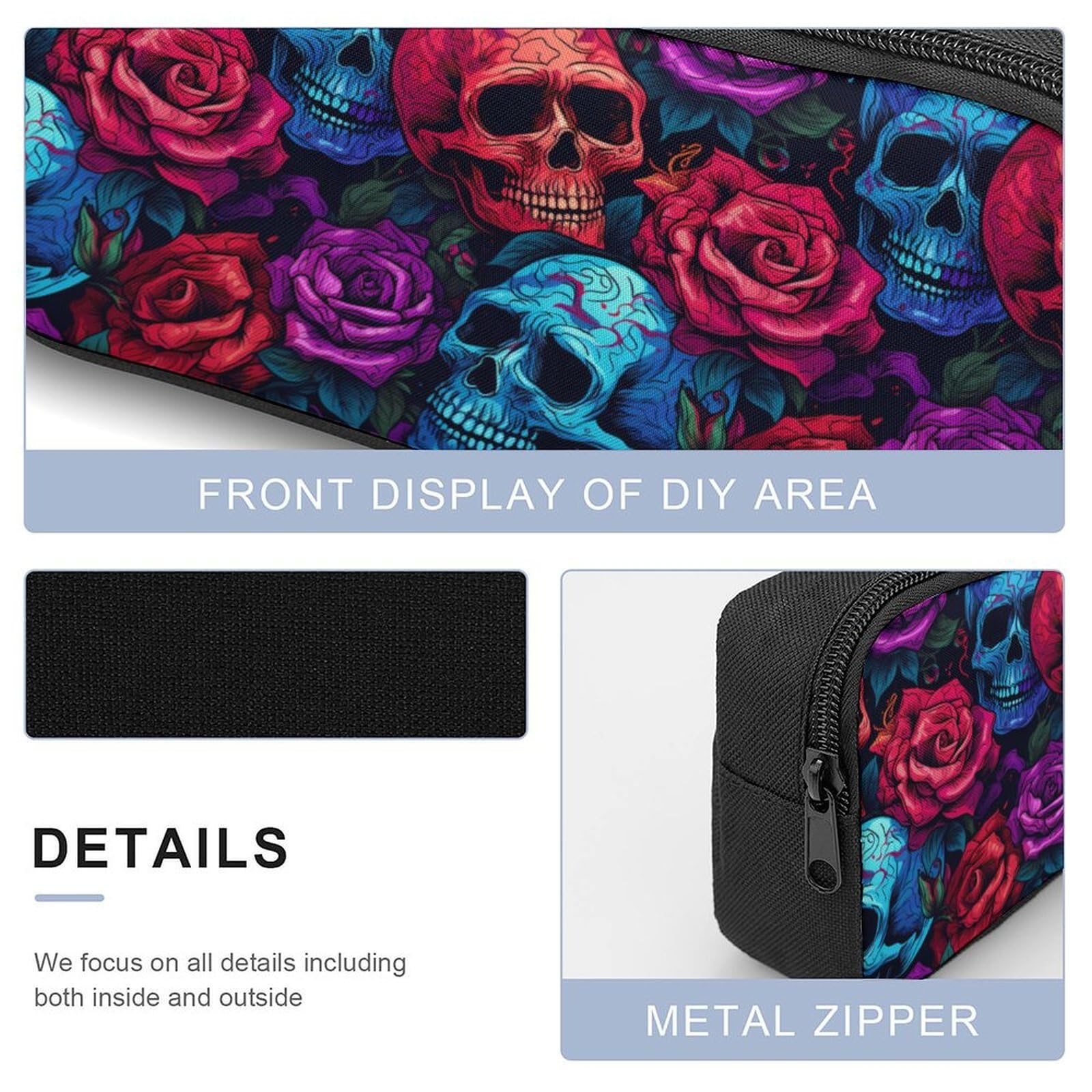Psychedelic Skulls & Roses 3-Piece Backpack Set - 17 Inch Laptop Backpack, Travel Daypack with Lunch Box & Pencil Case for School, Work & Outdoor Adventures