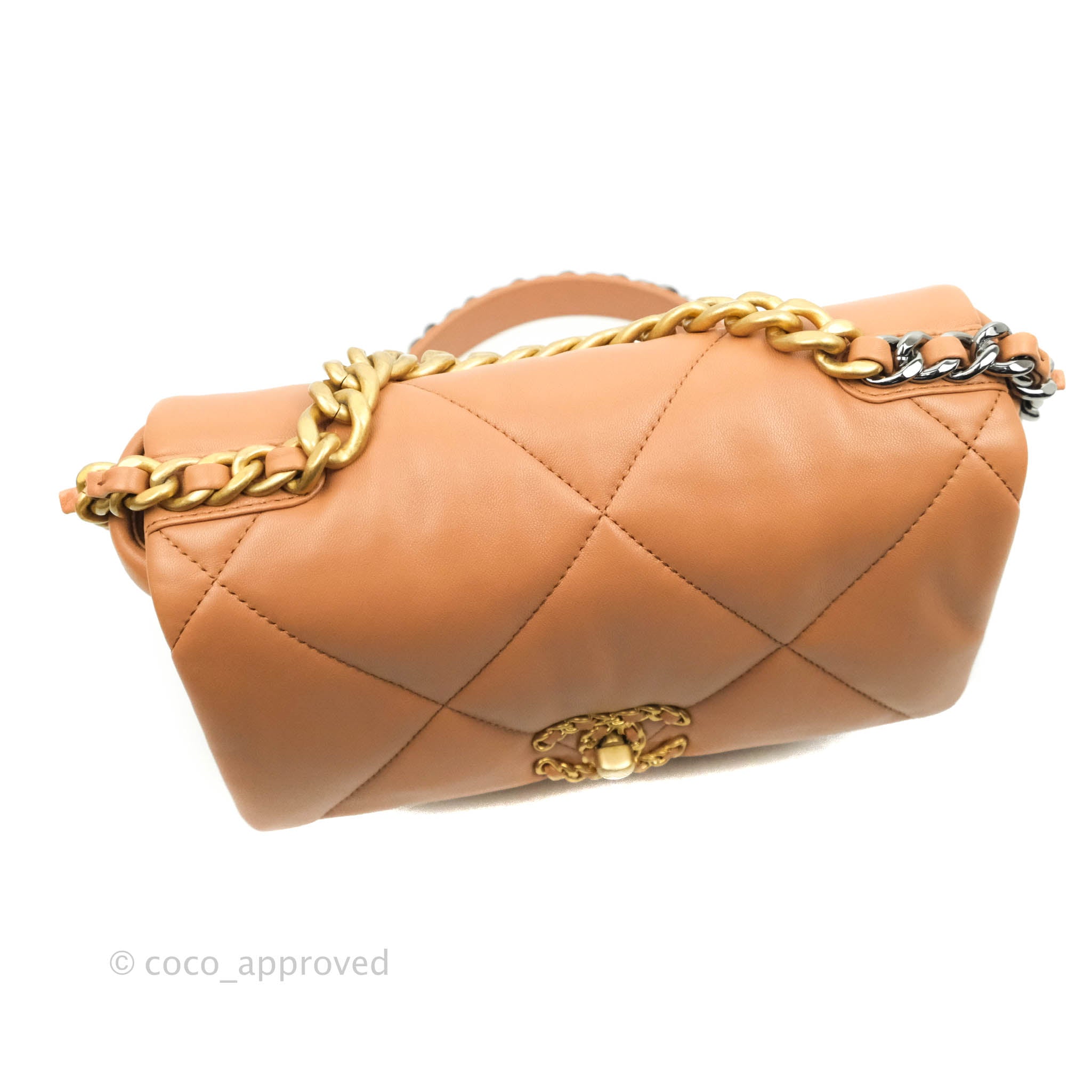 Chanel 19 Small Handbag in Caramel Dark Beige Lambskin Leather with Mixed Hardware 21K - Luxury Crossbody Bag for Women, Perfect for Date Night & Special Occasions