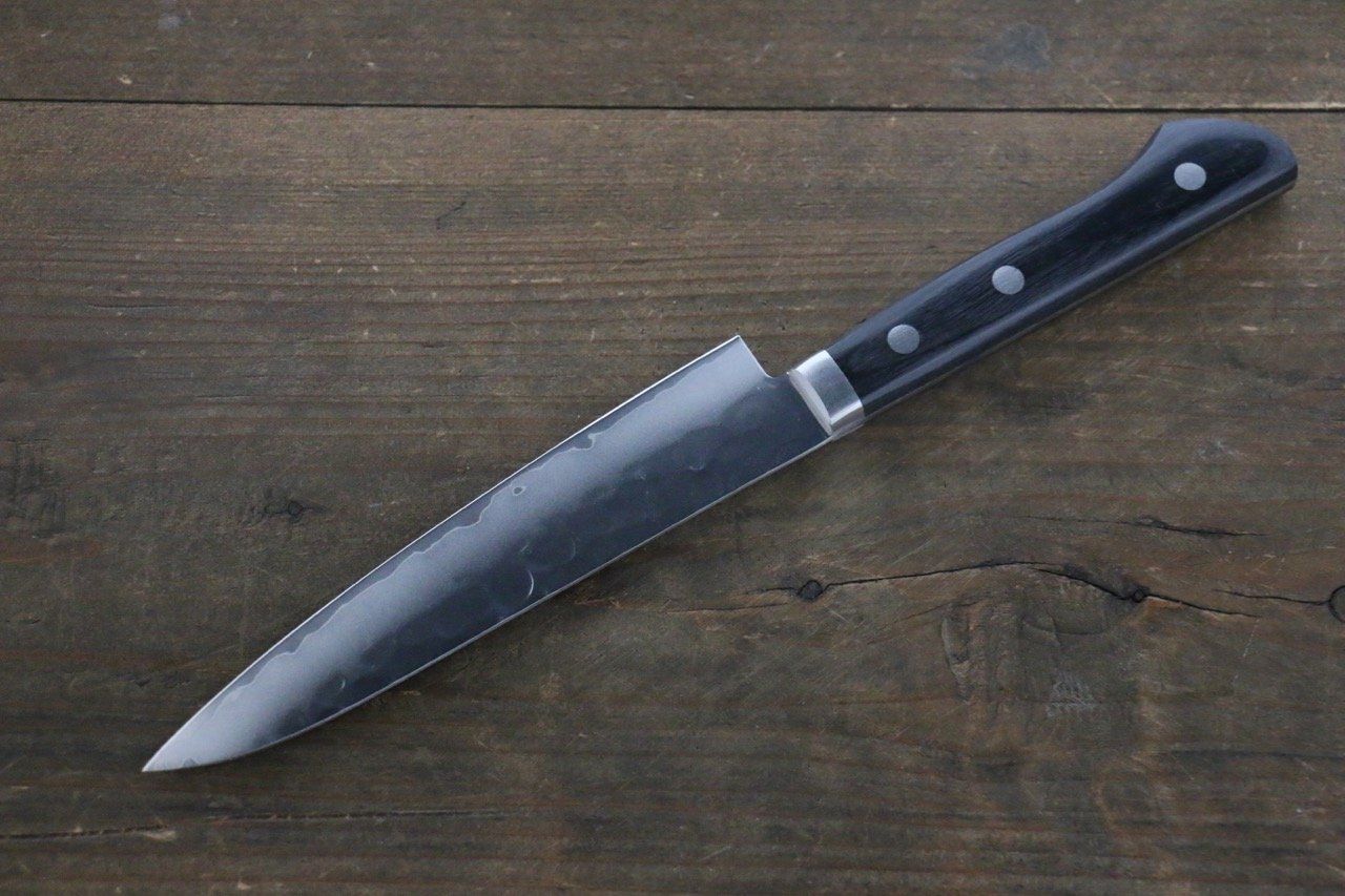 Kanetsune VG1 Hammered Petty Utility Knife 135mm - Japanese Pakka Wood Handle - Perfect for Kitchen, Camping & Outdoor Cooking